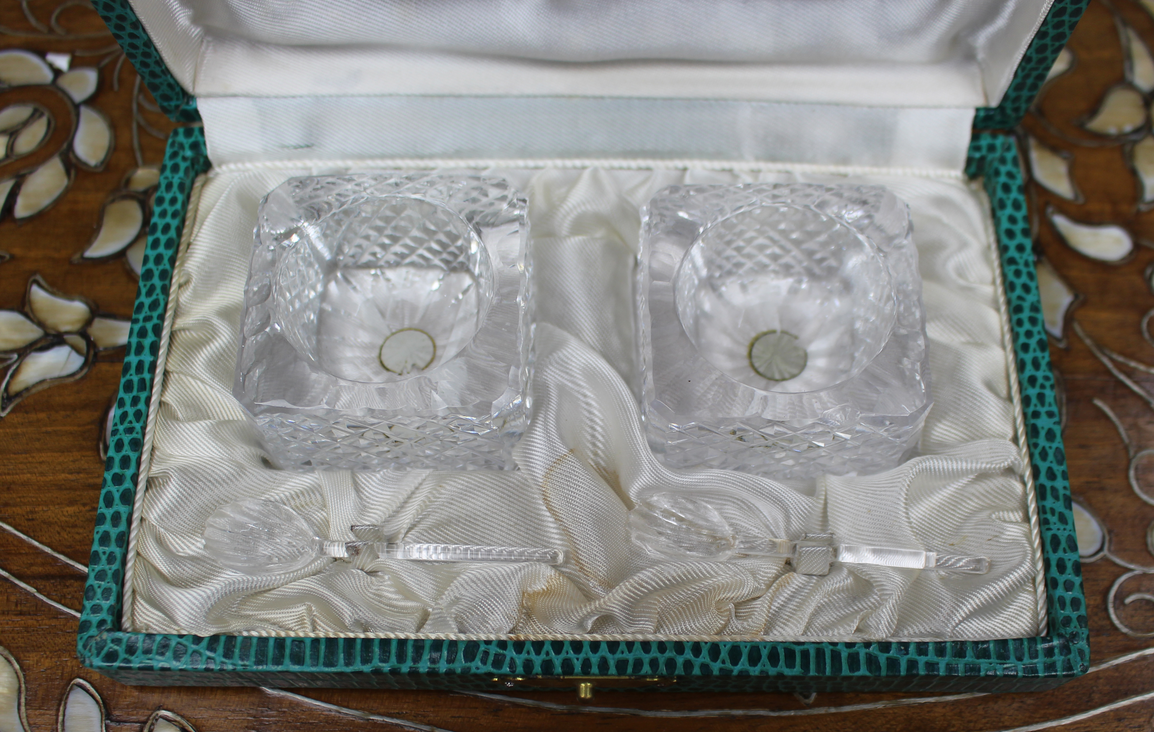 Cased Vintage French Cut Crystal Open Salts by Cristallerie Lorraine