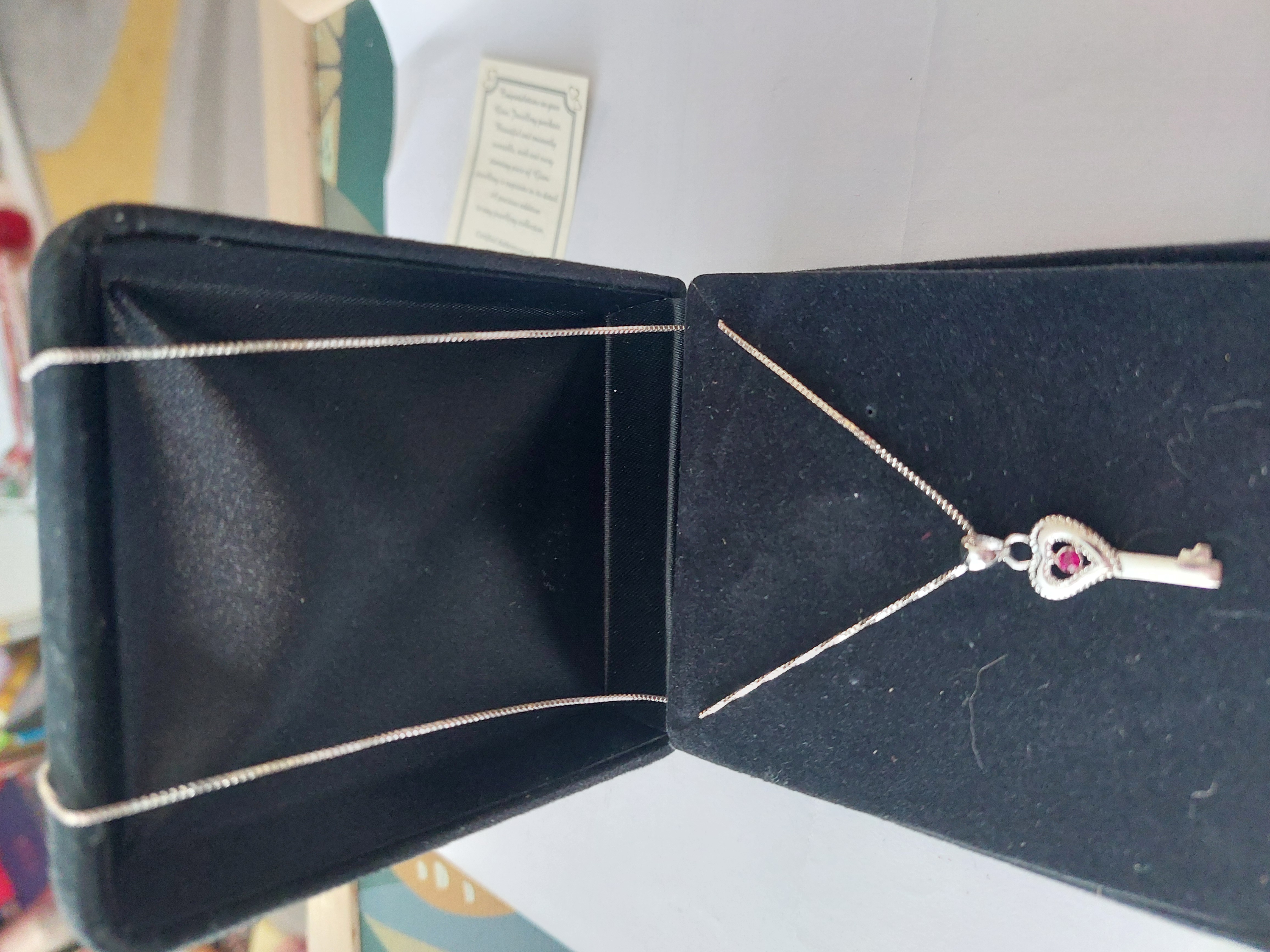 Key Pendant With Red Stone and Chain