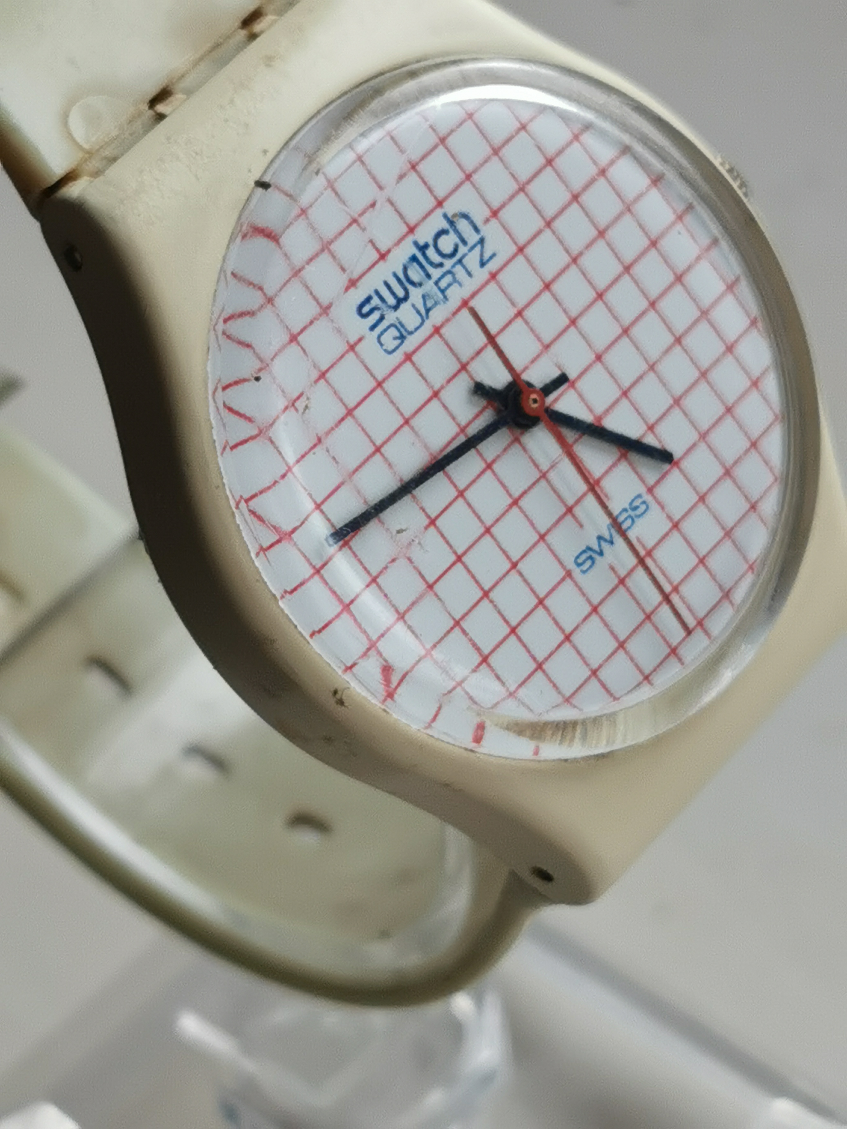 Rare Vintage 1980s Swatch Quartz Grid Dial Watch