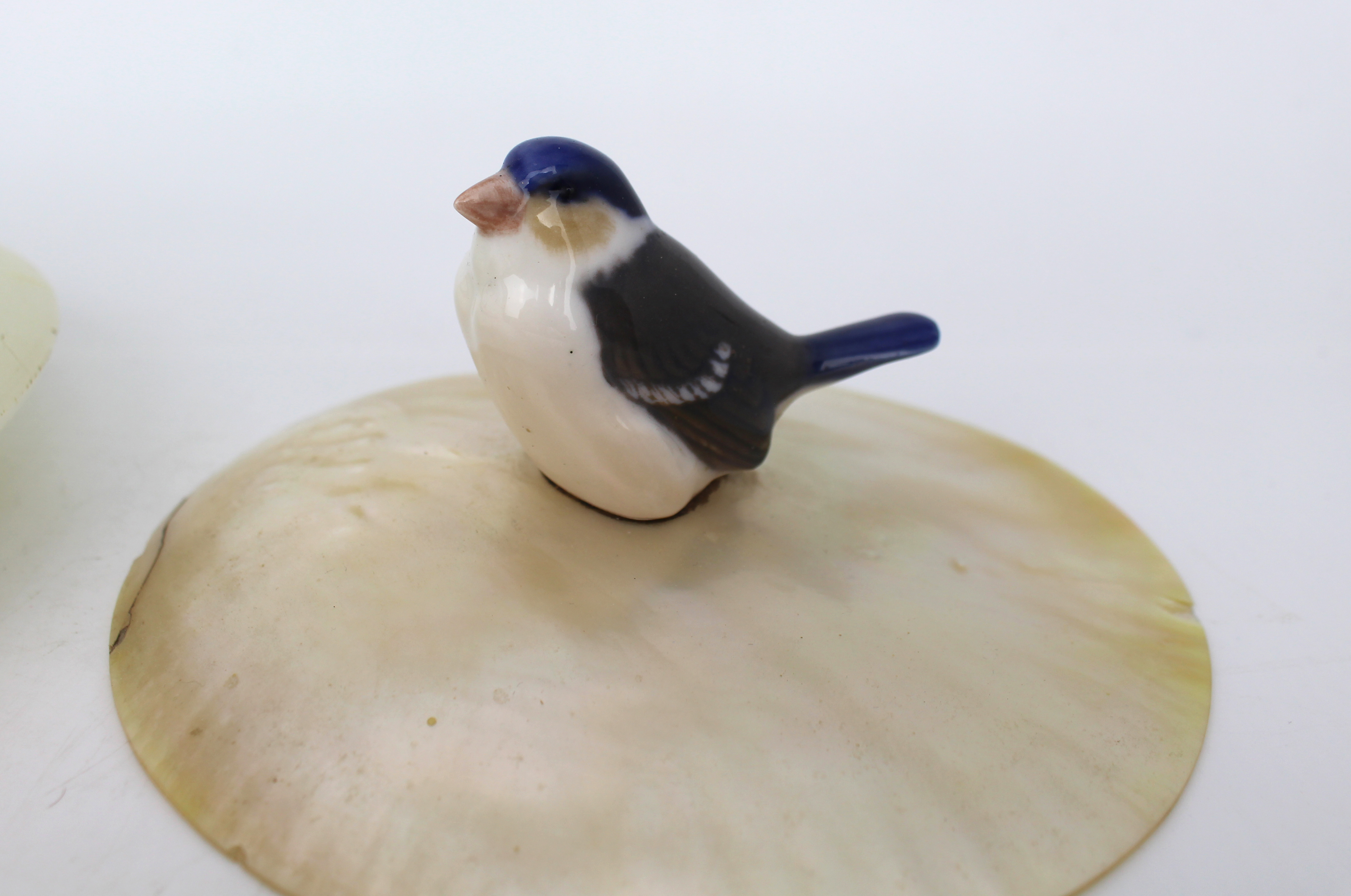 1922 Silver Mounted Alabaster Bowl with Mother of Pearl Lid & Bird Finial