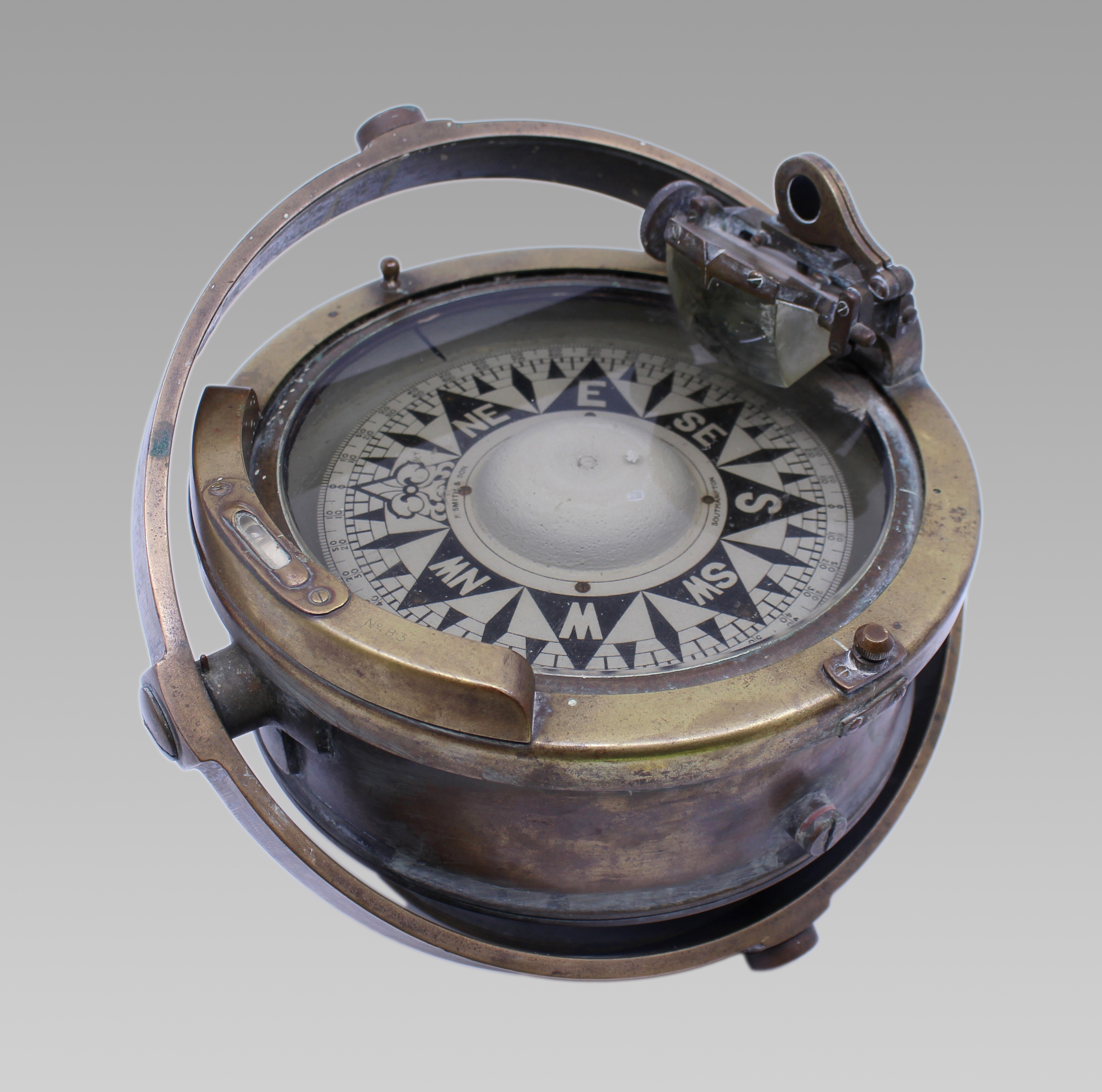 Early 20th Century Bronze and Brass Gimballed Ship's Compass by F. Smith & Sons