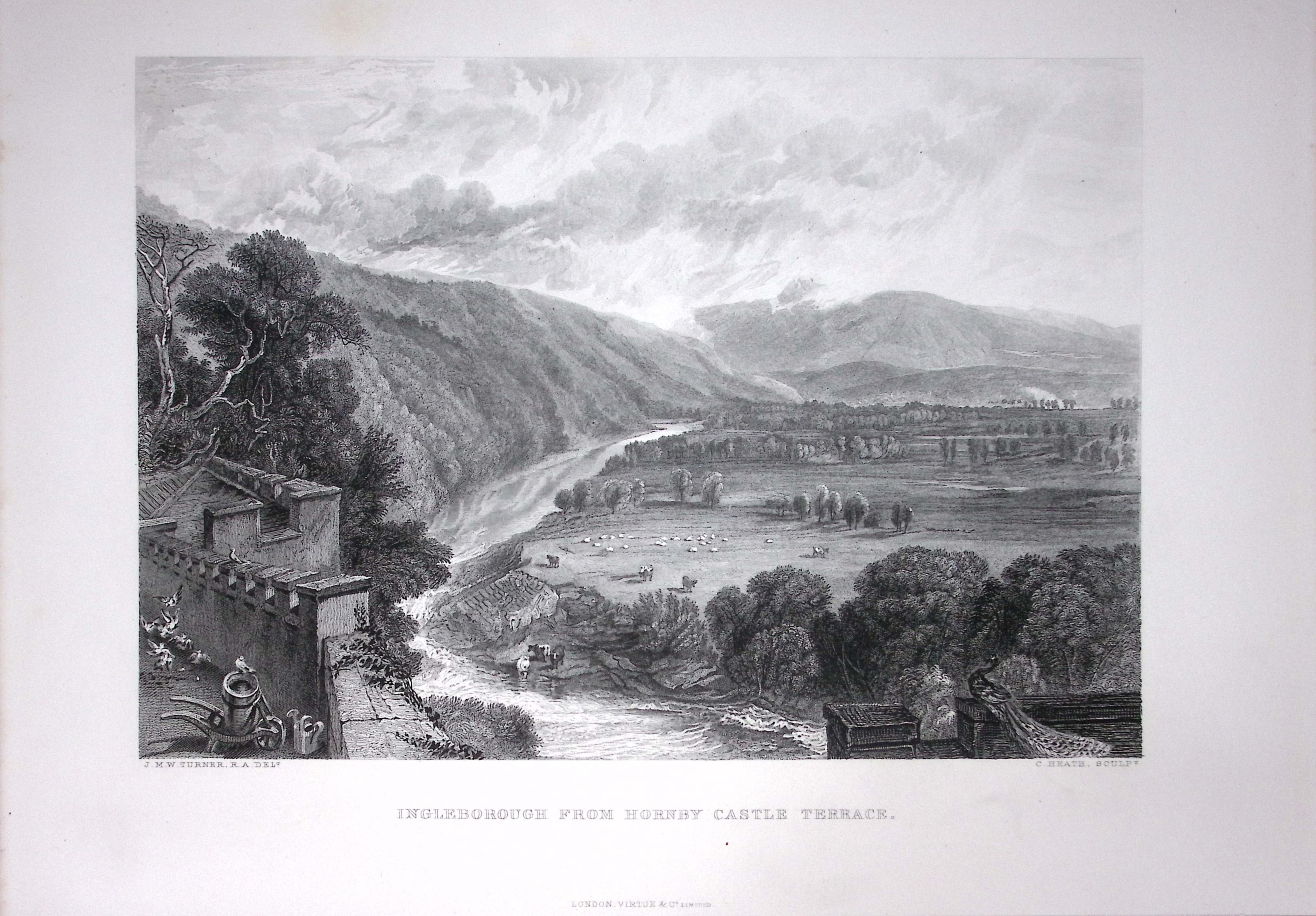 J.M.W Turner View of Ingleborough Yorkshire Large Antique Steel Engraving-90-TR