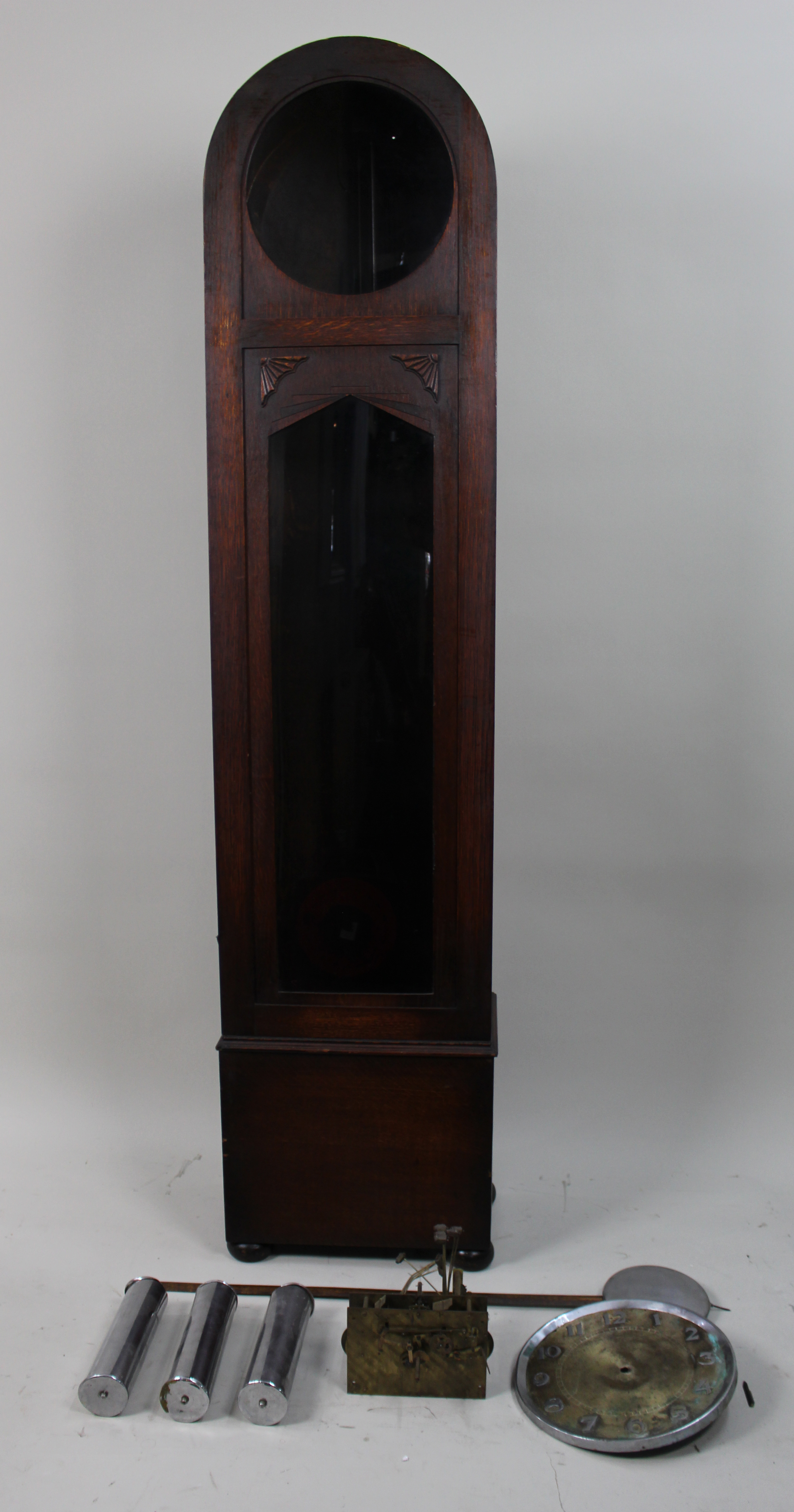 Art Deco Longcase Clock – For Restoration – Chrome Dial & Triple Weight Movement