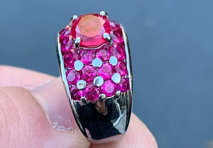 Silver Ruby Cluster Ring. Canadian Classic Designer 925