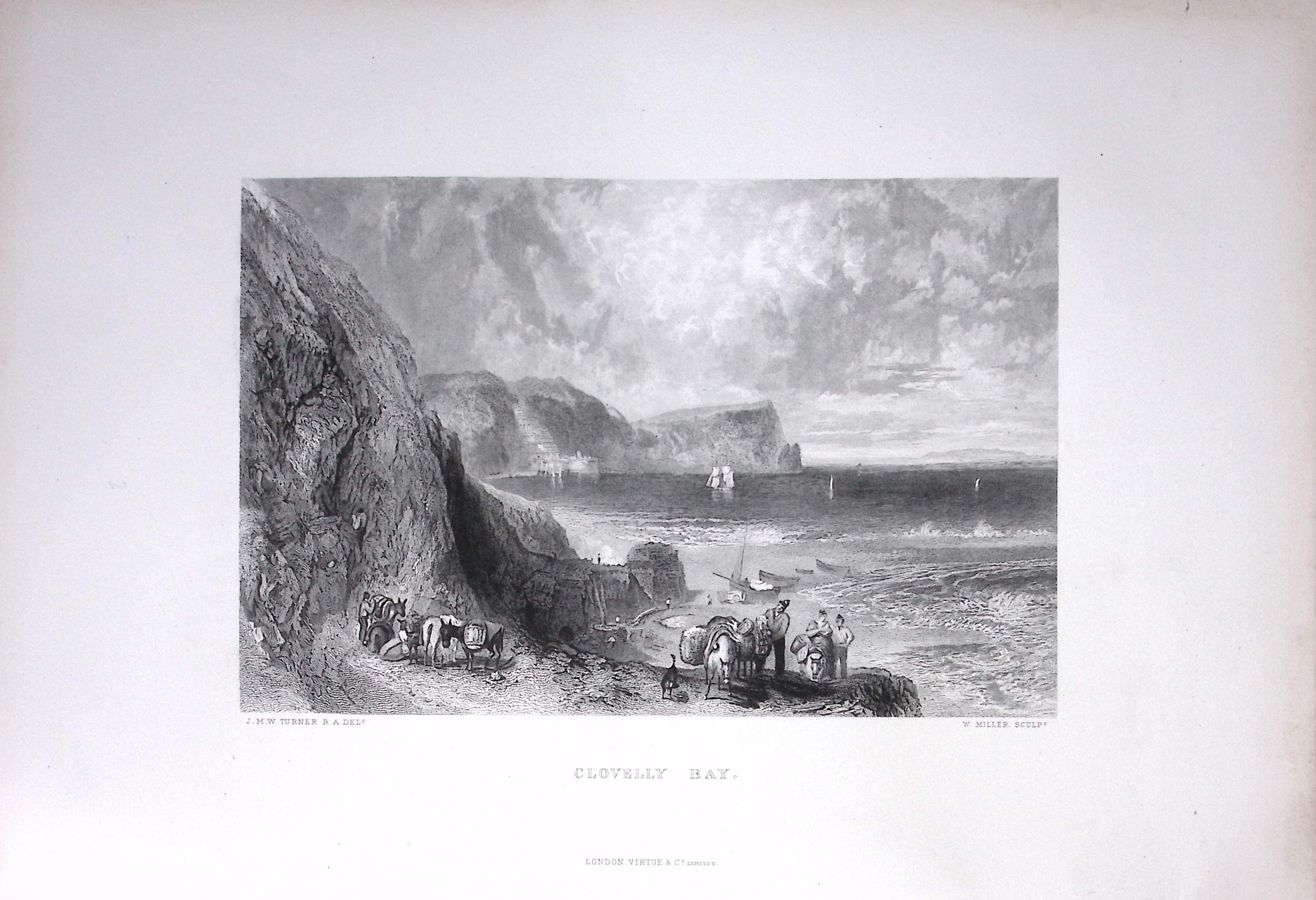 J.M.W Turner Clovelly Bay Devon Large Antique Steel Engraving-84-TR