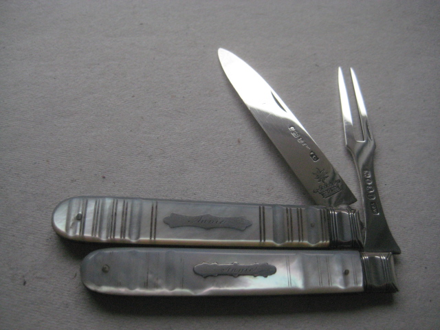 Victorian Cased Matching Silver Bladed Folding Fruit Knife and Fork