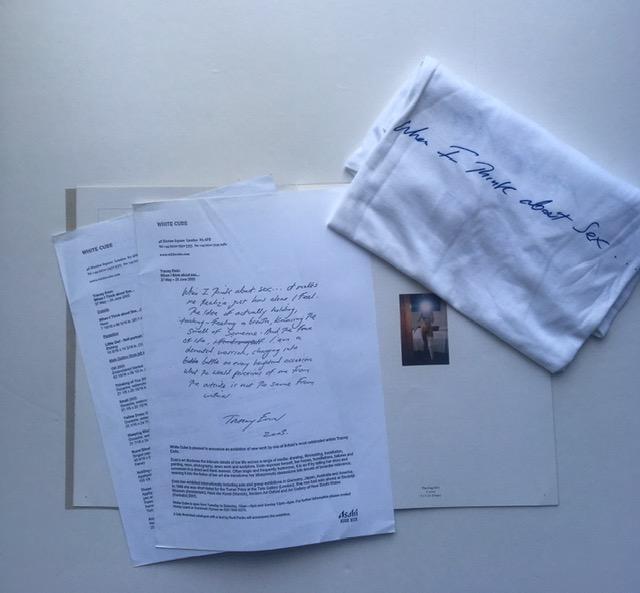 Tracy Emin (b1963)‘When I Think About Sex’ White Cube Exhibition T-Shirt and Catalogue, Signed, 2005