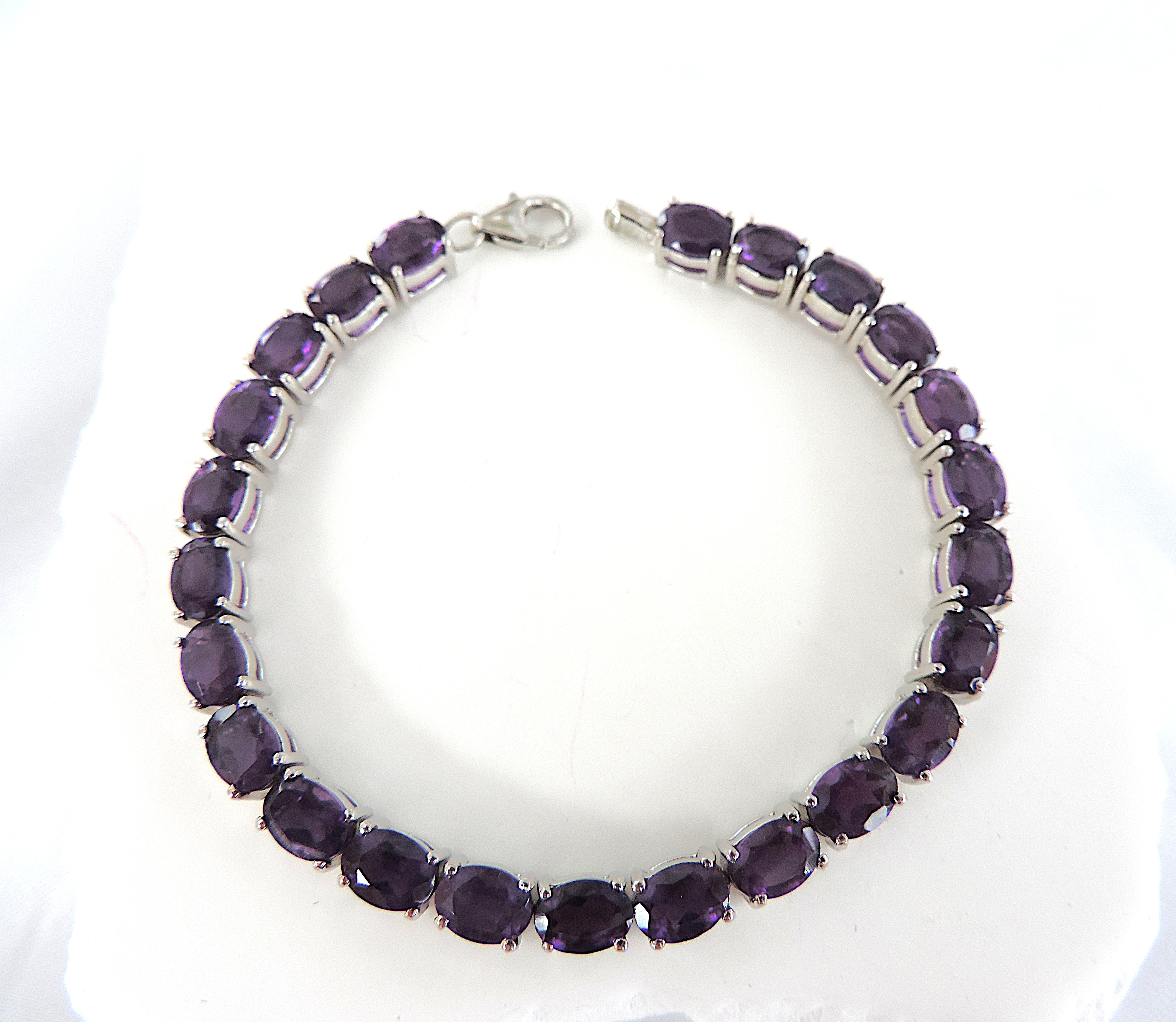 925 Sterling Silver 21 Carat Amethyst Bracelet 'New With Gift Box'