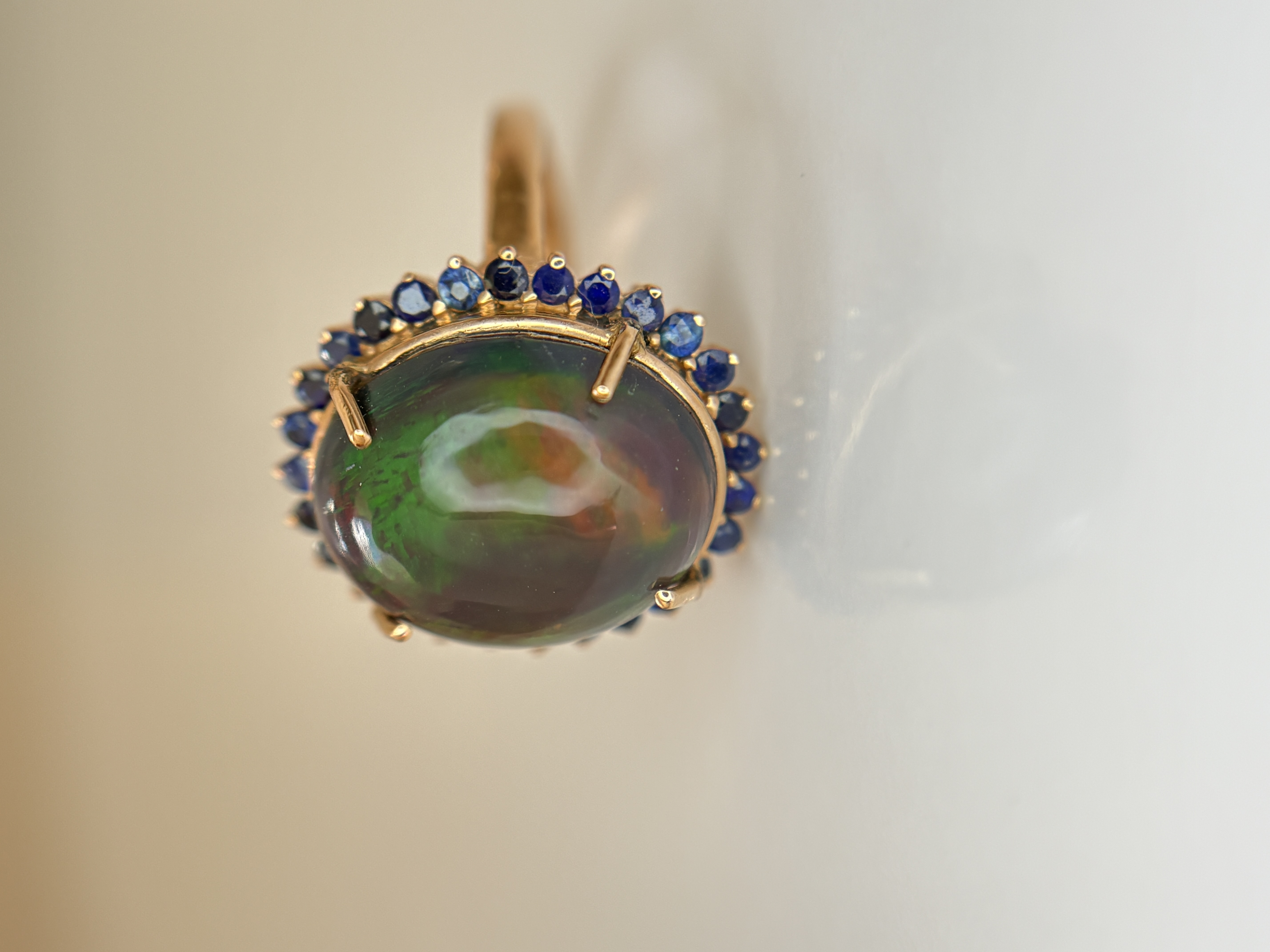 Beautiful Natural 3.40Ct Black Opal Ring With Natural Blue Sapphire and 18k Gold