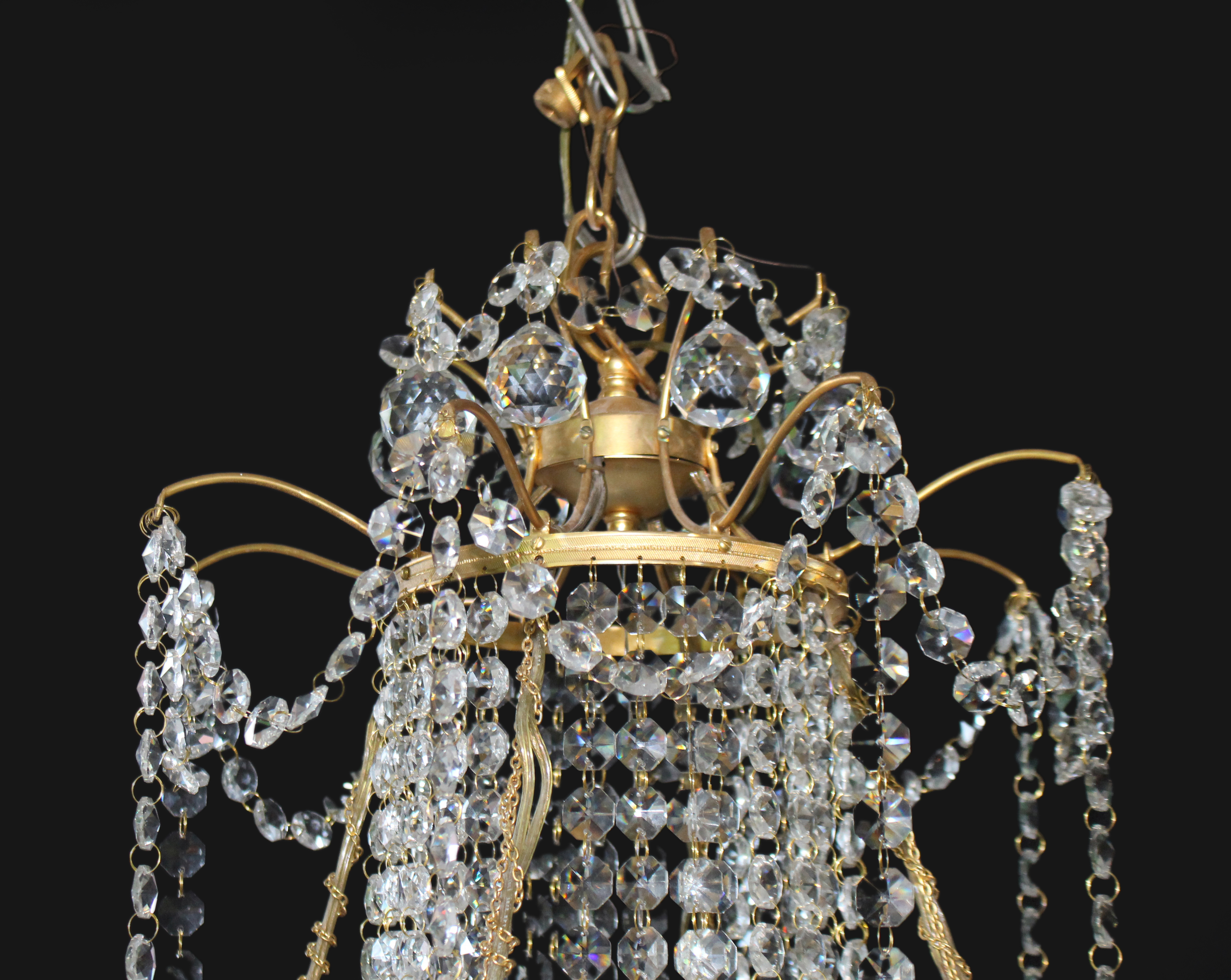 Large Empire Style Crystal and Ormolu Eight Light Chandelier