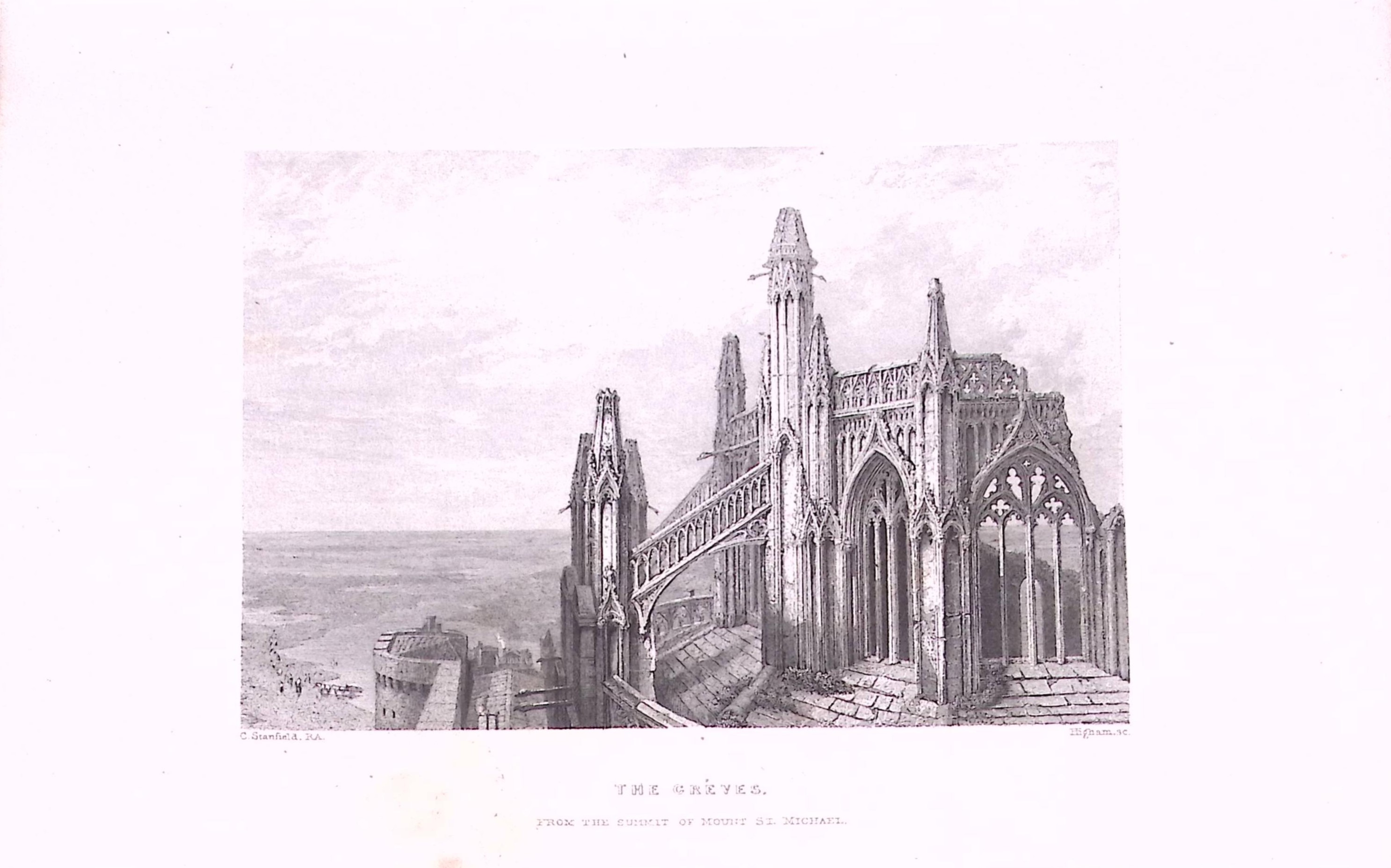 St Michaels Mount Cornwall  179 years-Old Antique Steel Engraving Print-8-TR