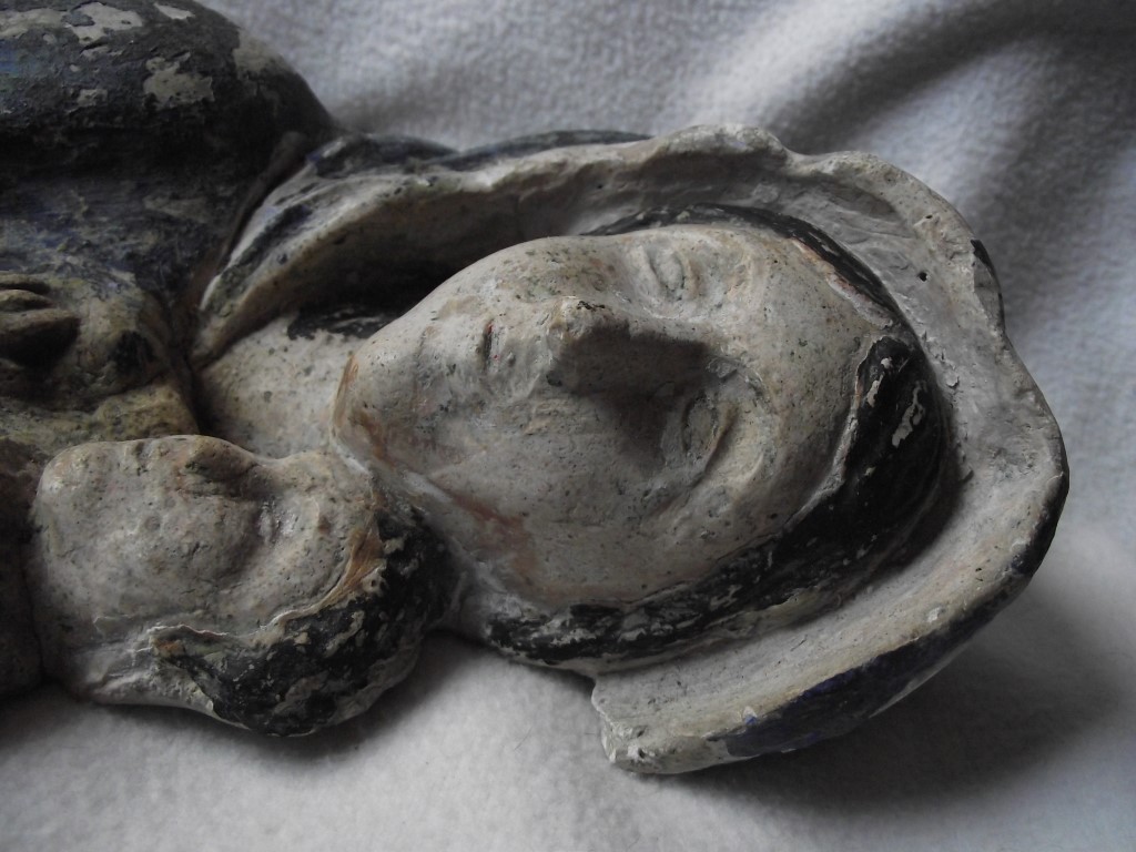Antique Madonna & Child Wall Hanging Figure - 11 3/4" High.