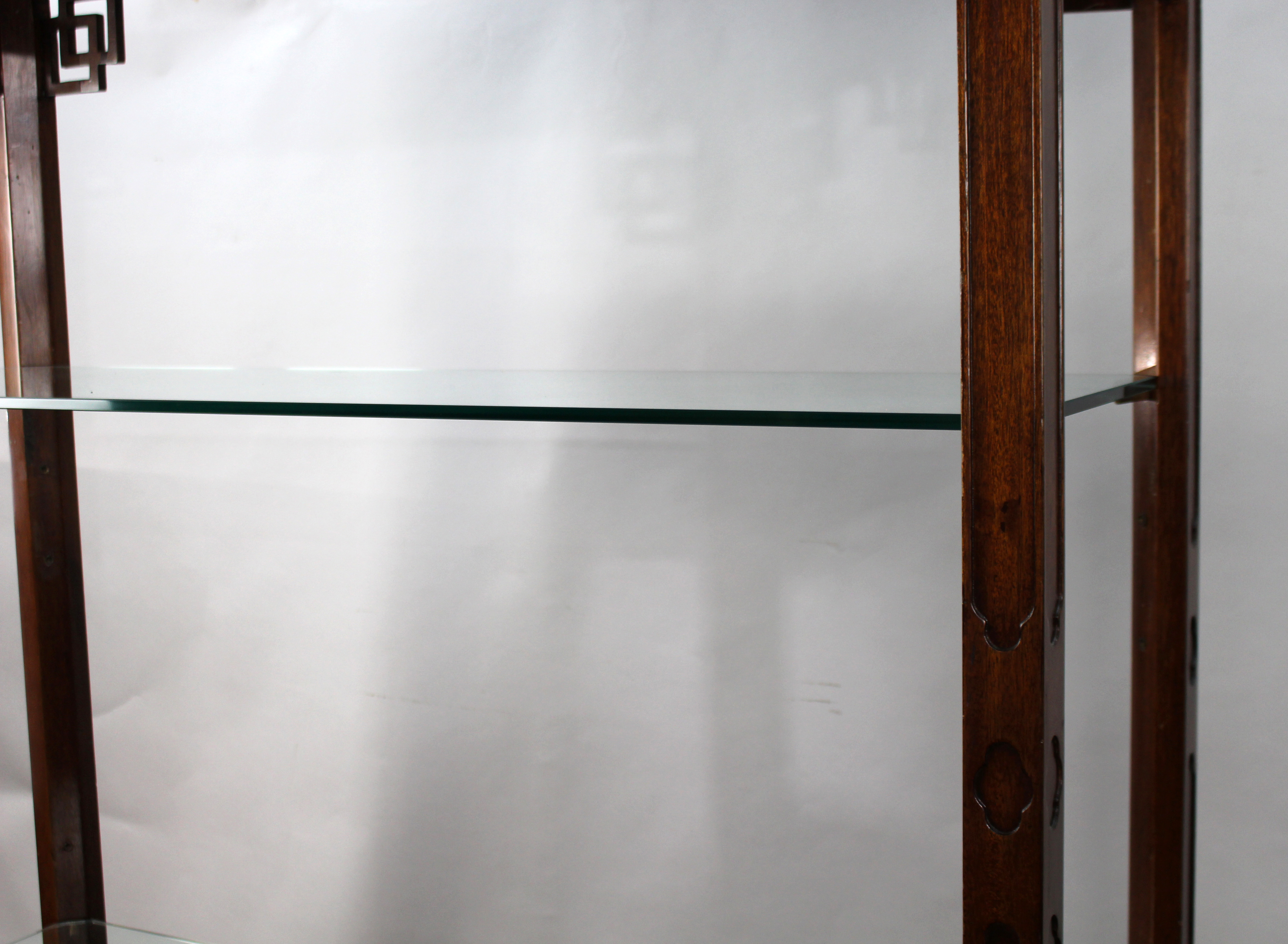 Pair of Large Vintage Chinese Chippendale Style Mahogany Display Shelves