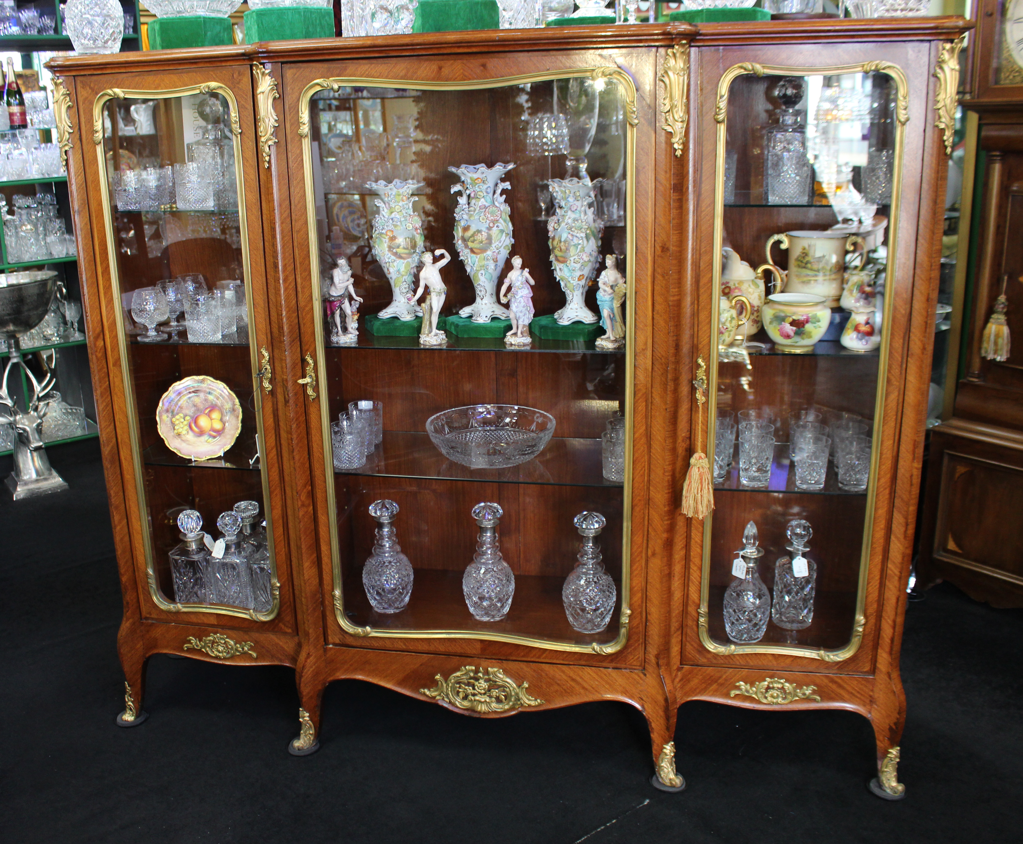 Fine Large Antique French Kingwood & Ormolu Mounted Vitrine Display Cabinet