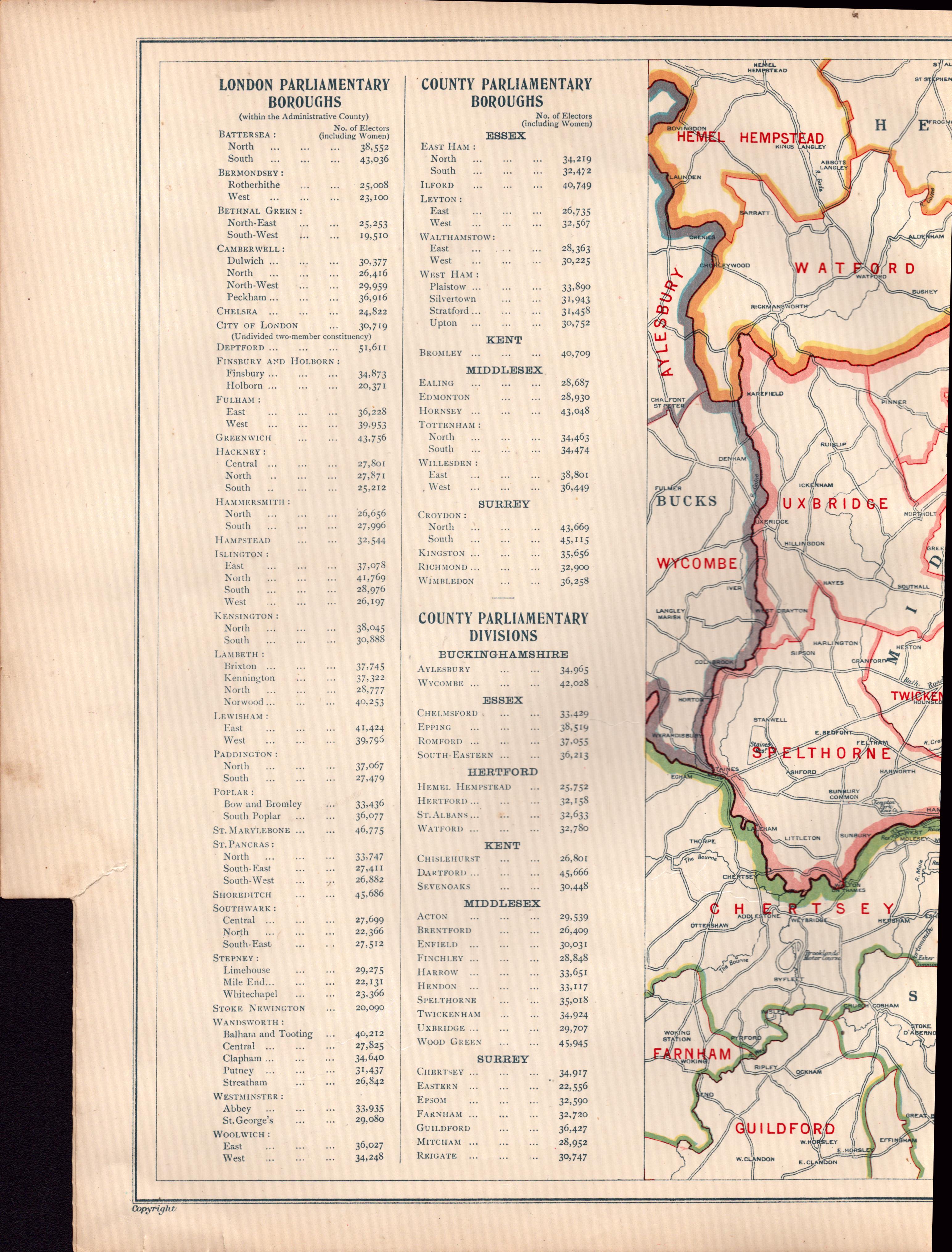 Bacons Vintage London & Environs Parliamentary Boroughs Detailed Map.