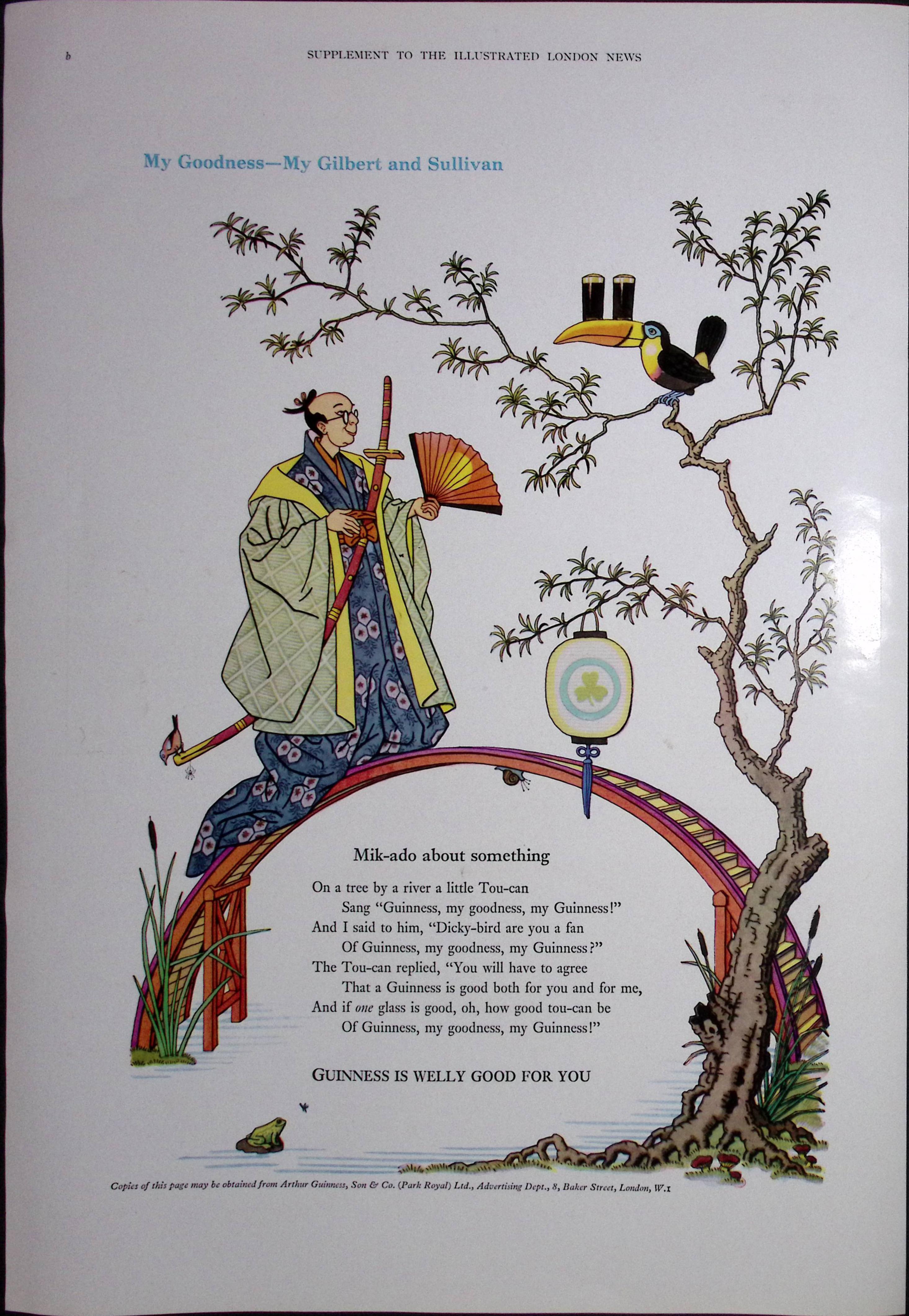 Guinness 1961 Original 65 Years-Old Print Mikado About Something.