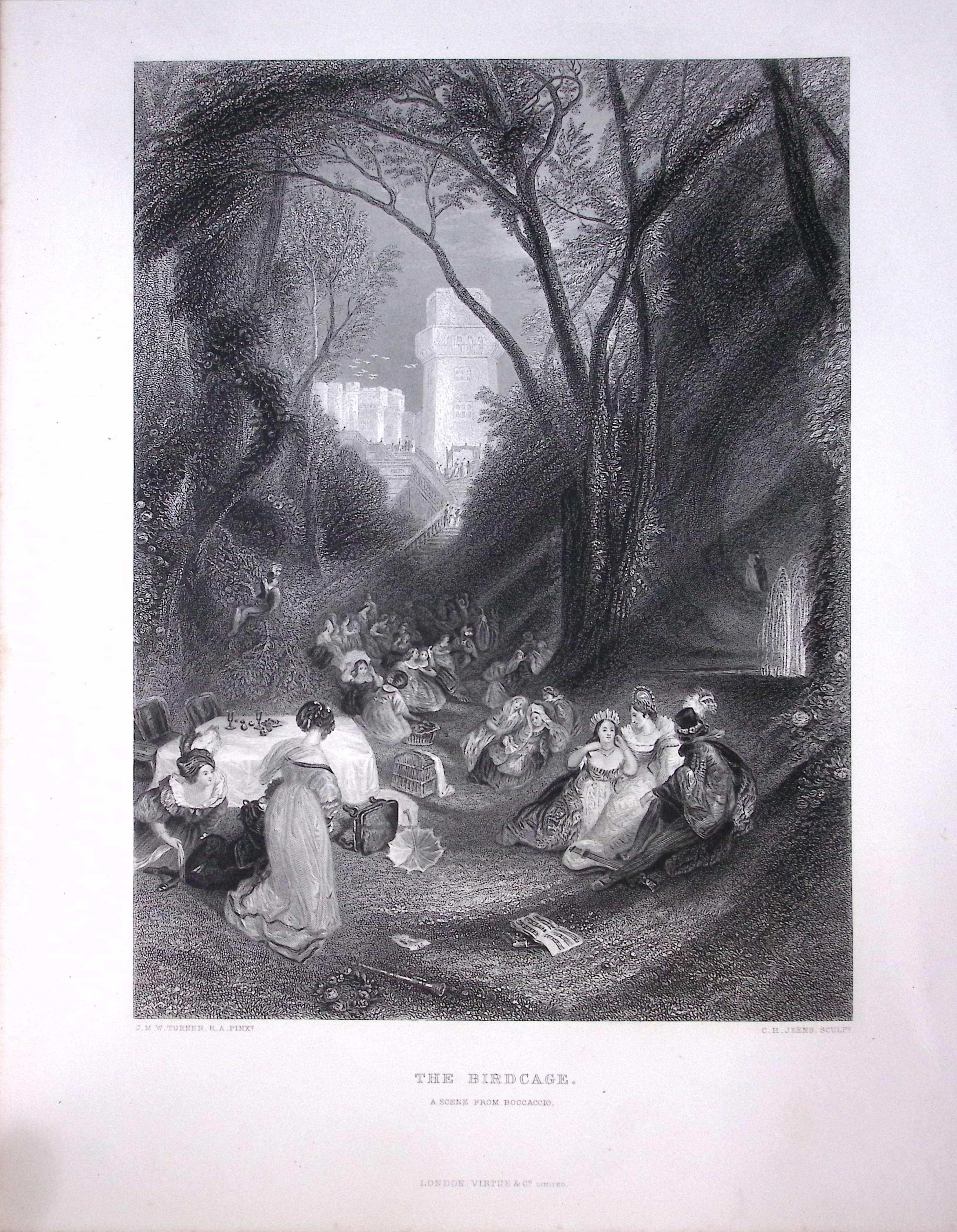 J.M.W Turner Scene From The Birdcage Antique Steel Engraving-35-TR