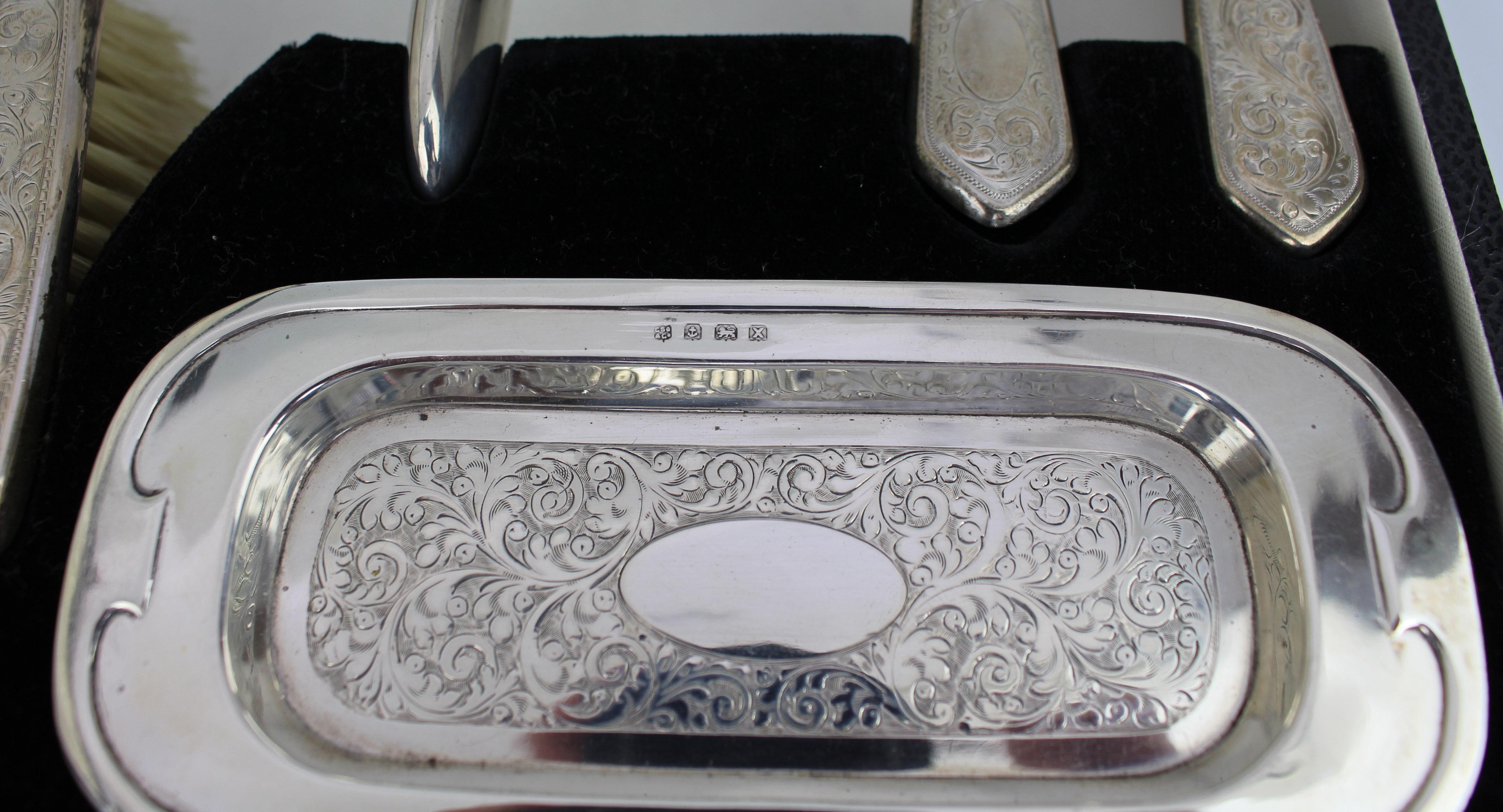 Cased Sterling Silver Vanity Set by Charles S. Green, Birmingham 1947