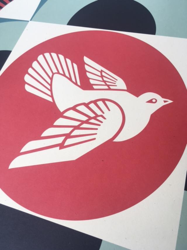 Shepard Fairey (b 1970) ‘Geometric Dove’, 3 Hand Signed Lithographs, 60 x 60 cm, 2020