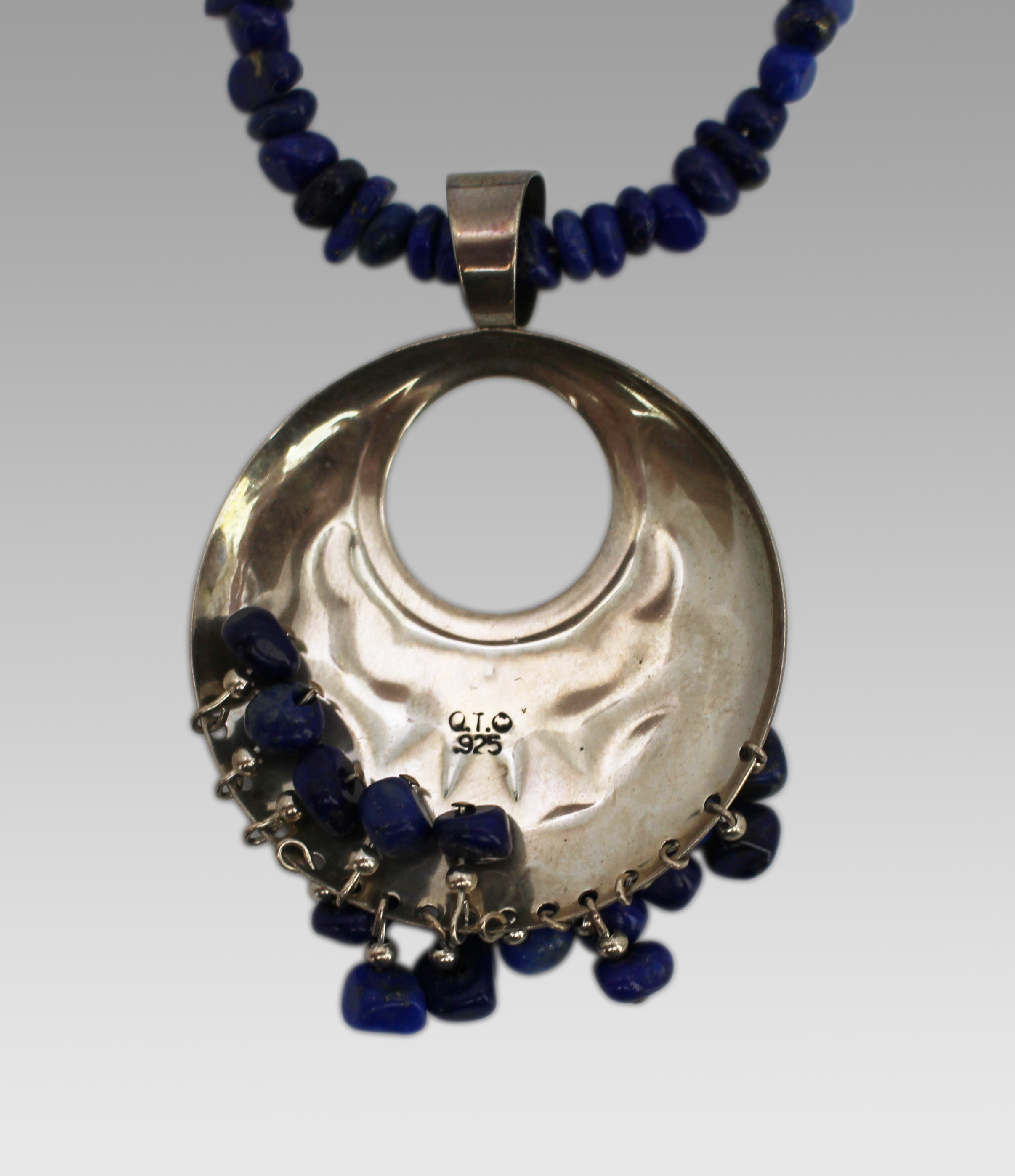 Vintage Lapis Lazuli Bead Necklace wih Sterling Silver Pendant