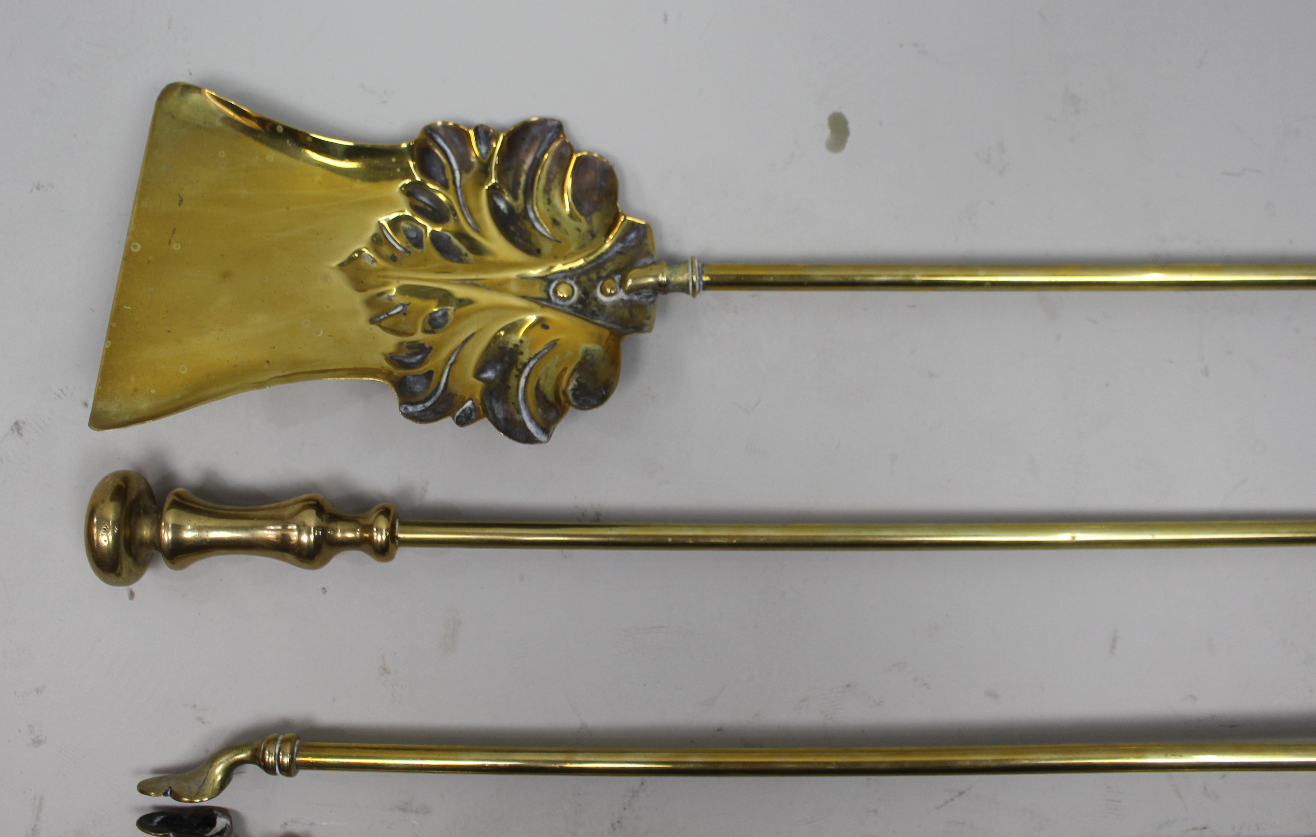 Antique Brass Fireplace Tool Set, English c.1900