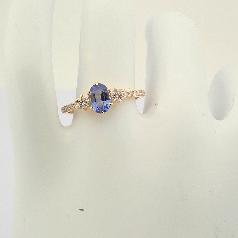 Certificated 14K Rose/Pink Gold Diamond & Sapphire Ring (Total 1.14 ct Stone)