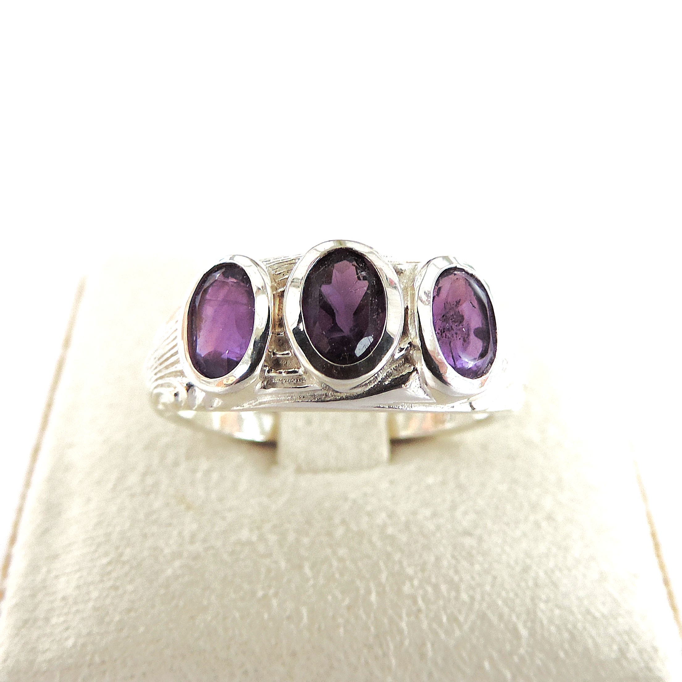 925 Silver Amethyst Trilogy Gemstone Ring 'NEW'
