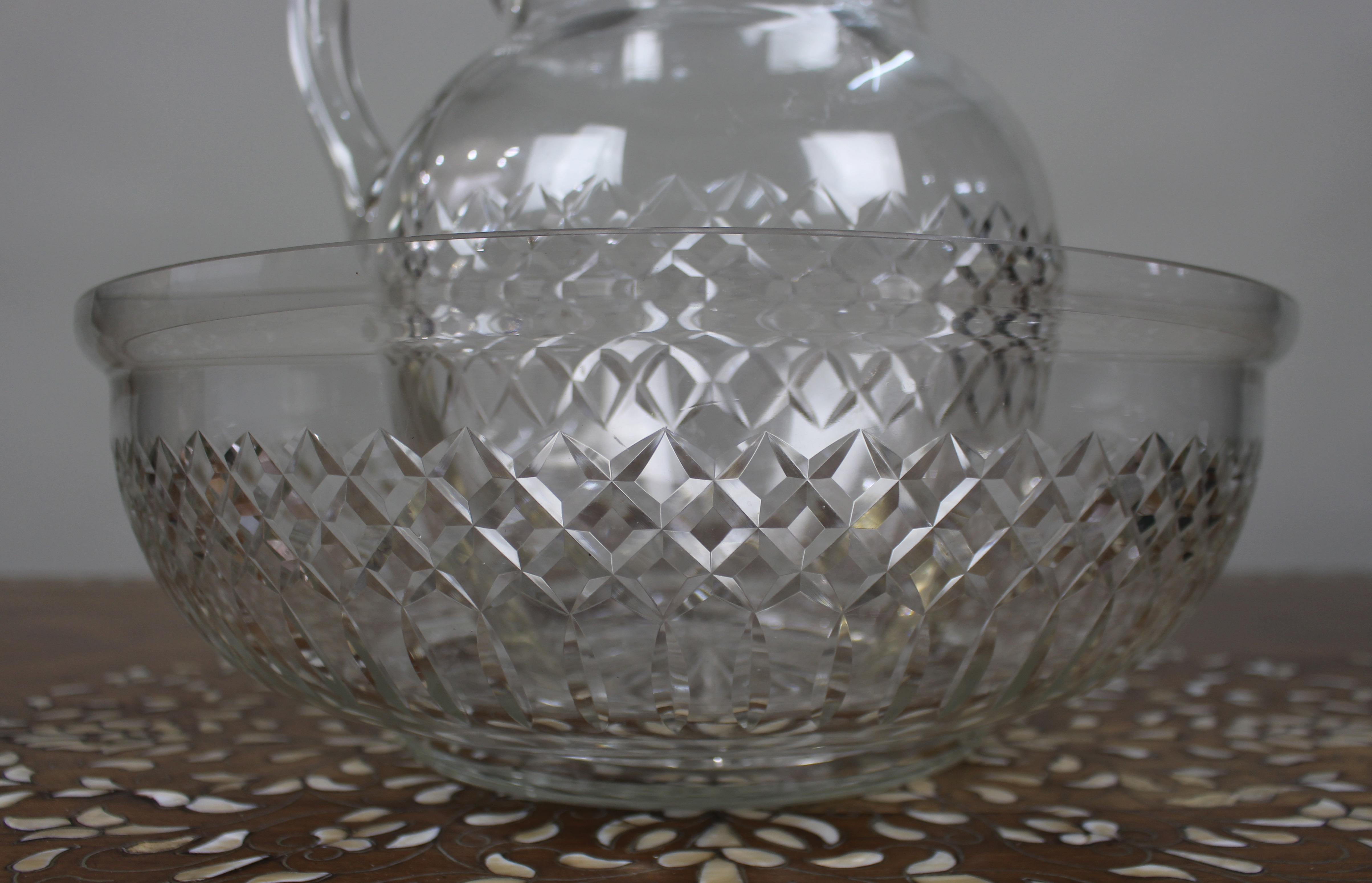 Large Victorian Cut Crystal Jug & Bowl Set