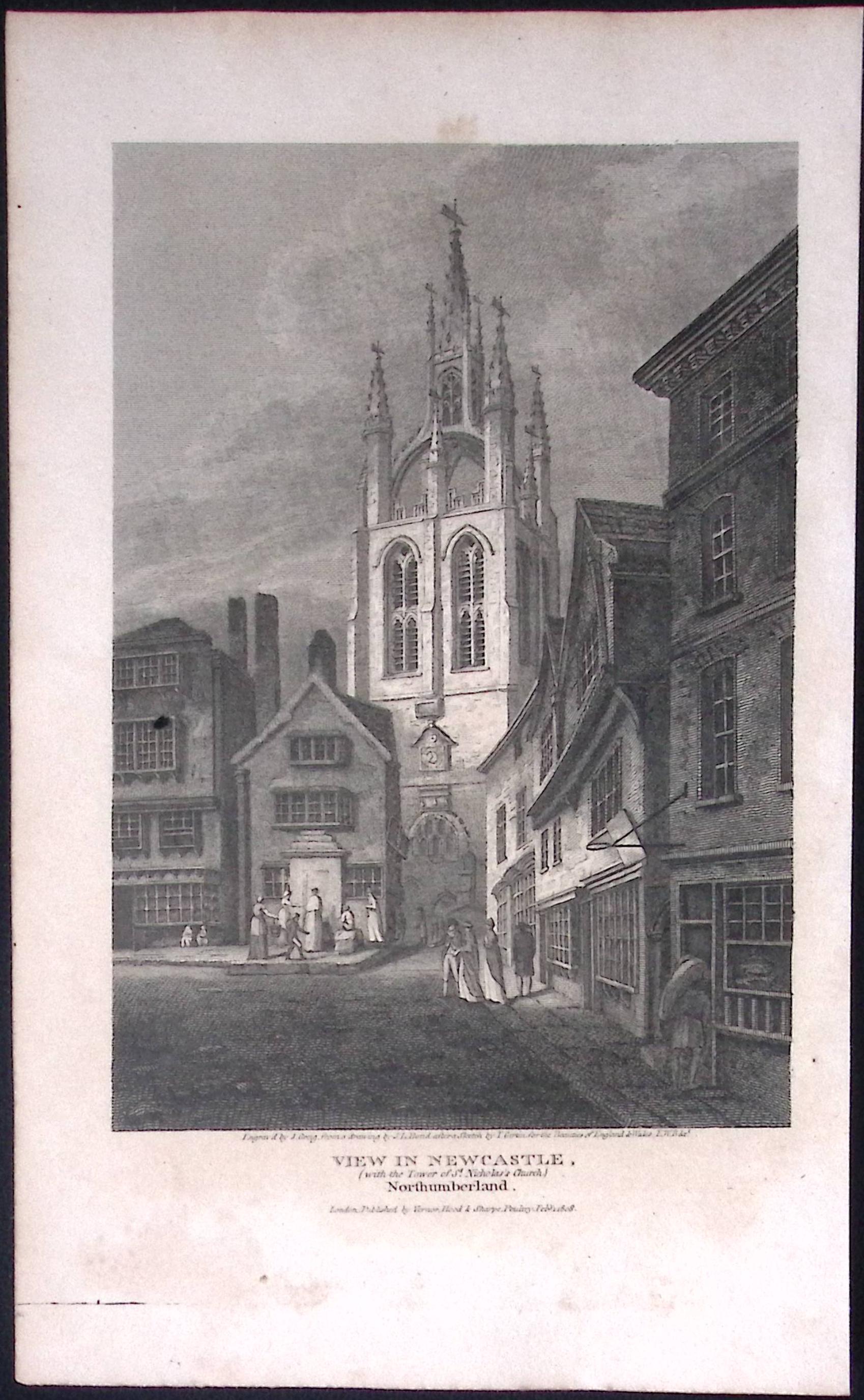 Northumberland View of Newcastle City Antique 223 Years-Old Steel-Engraving-134
