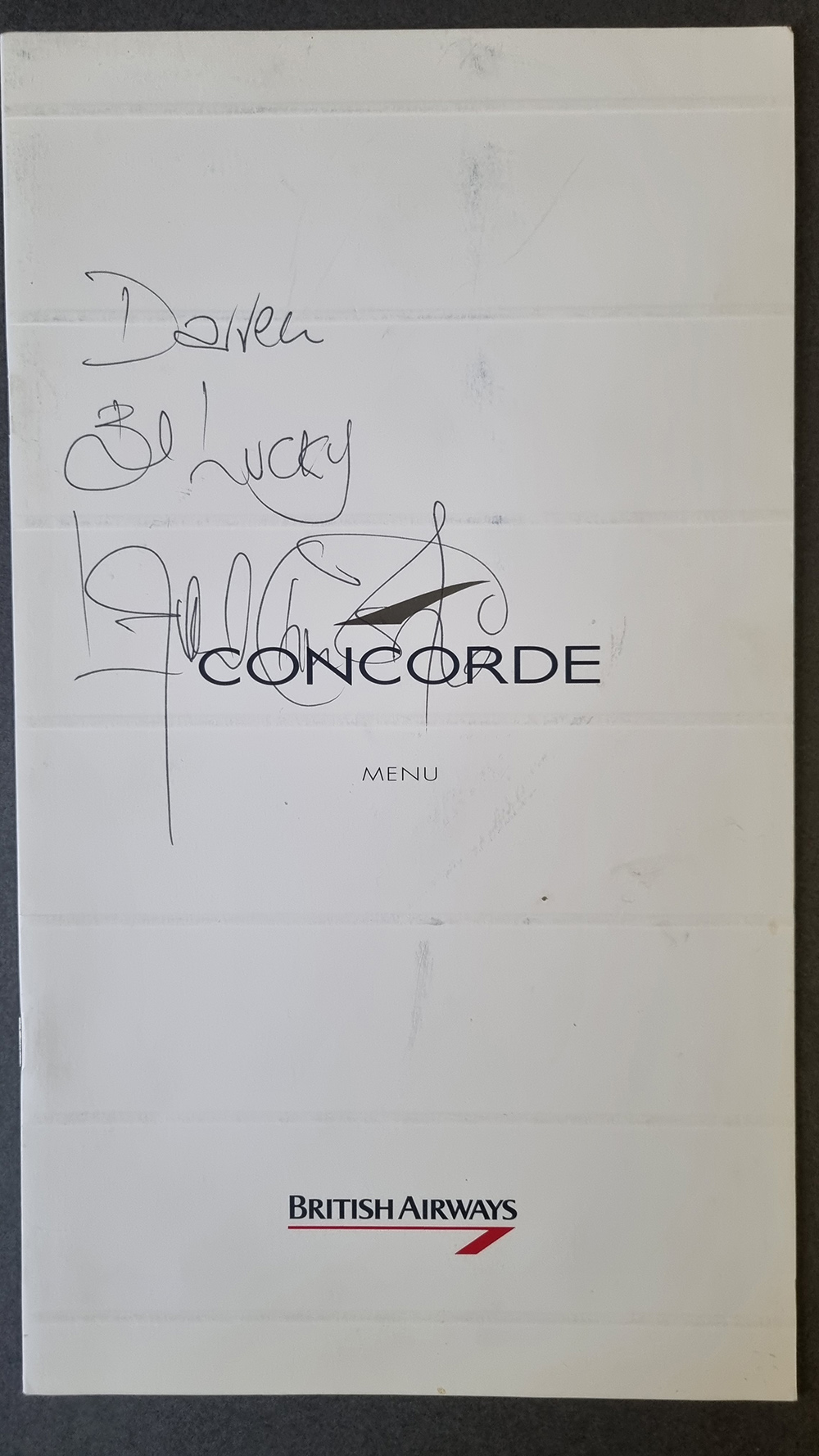 Linford Christie Signed Concorde Menu