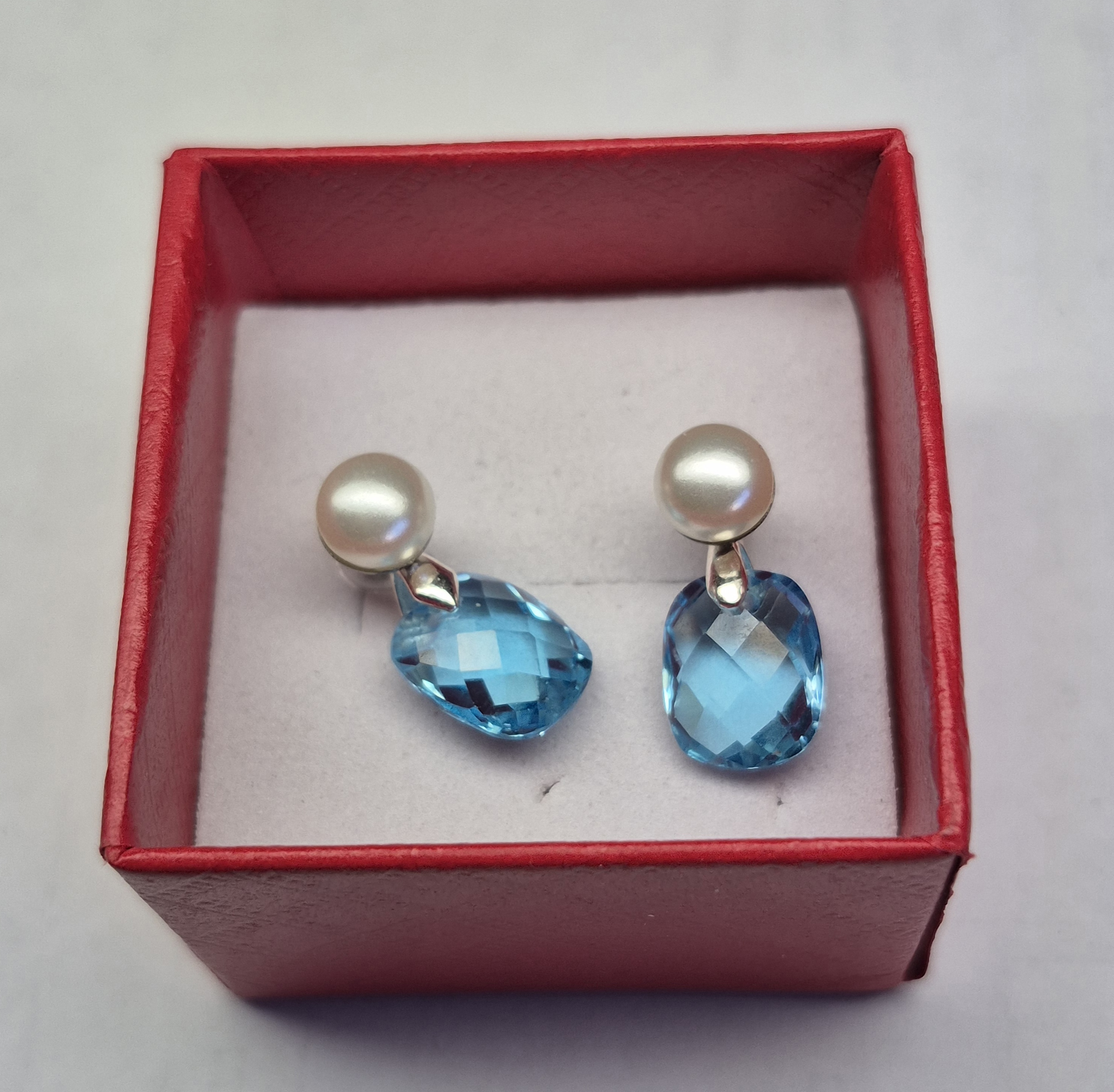 Convertible Pearl & Natural Blue Topaz Drop Earrings – Two Looks In One, Silver Plated