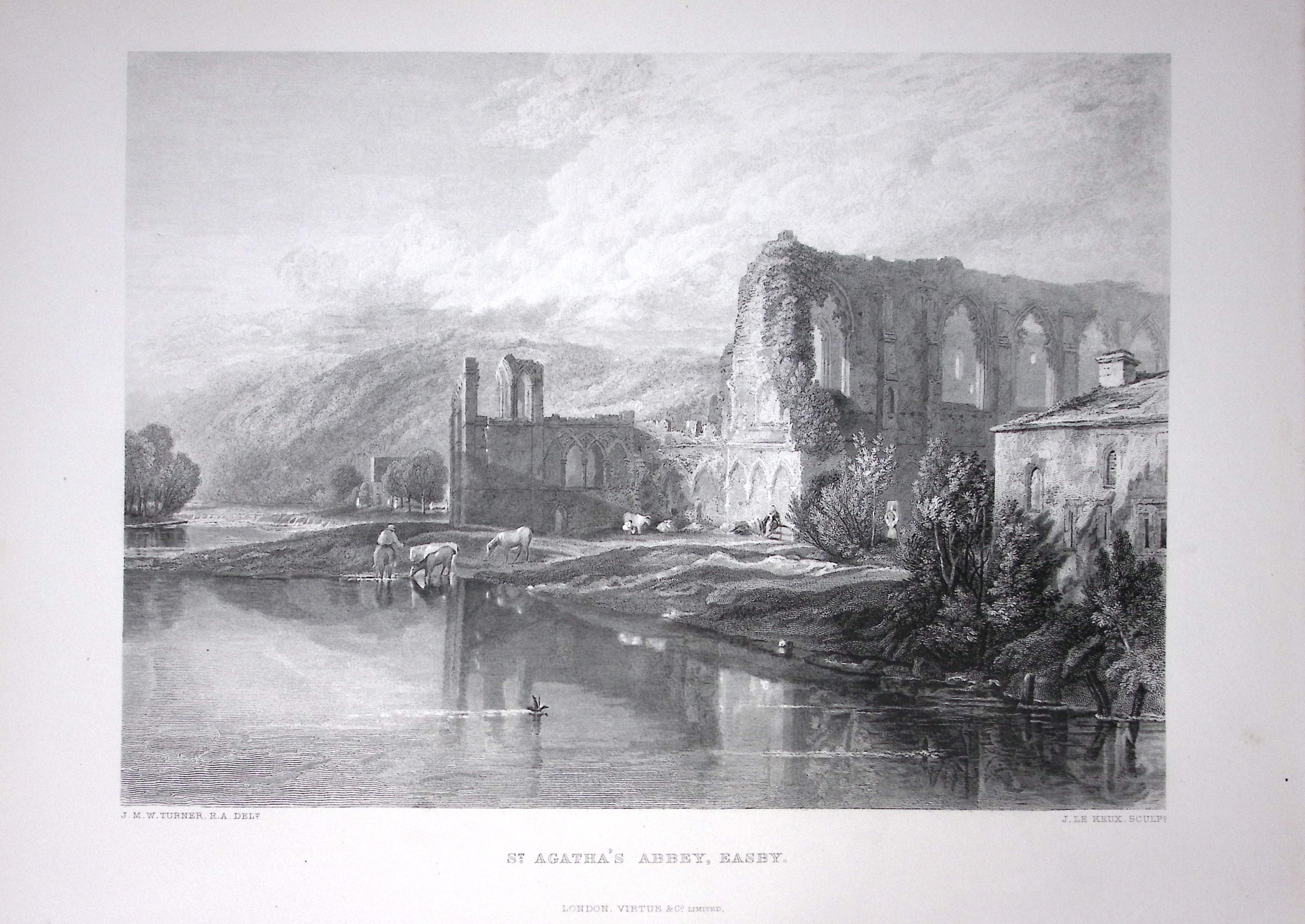 J.M.W Turner St Agatha’s Abbey North Yorkshire Antique Steel Engraving-93-TR