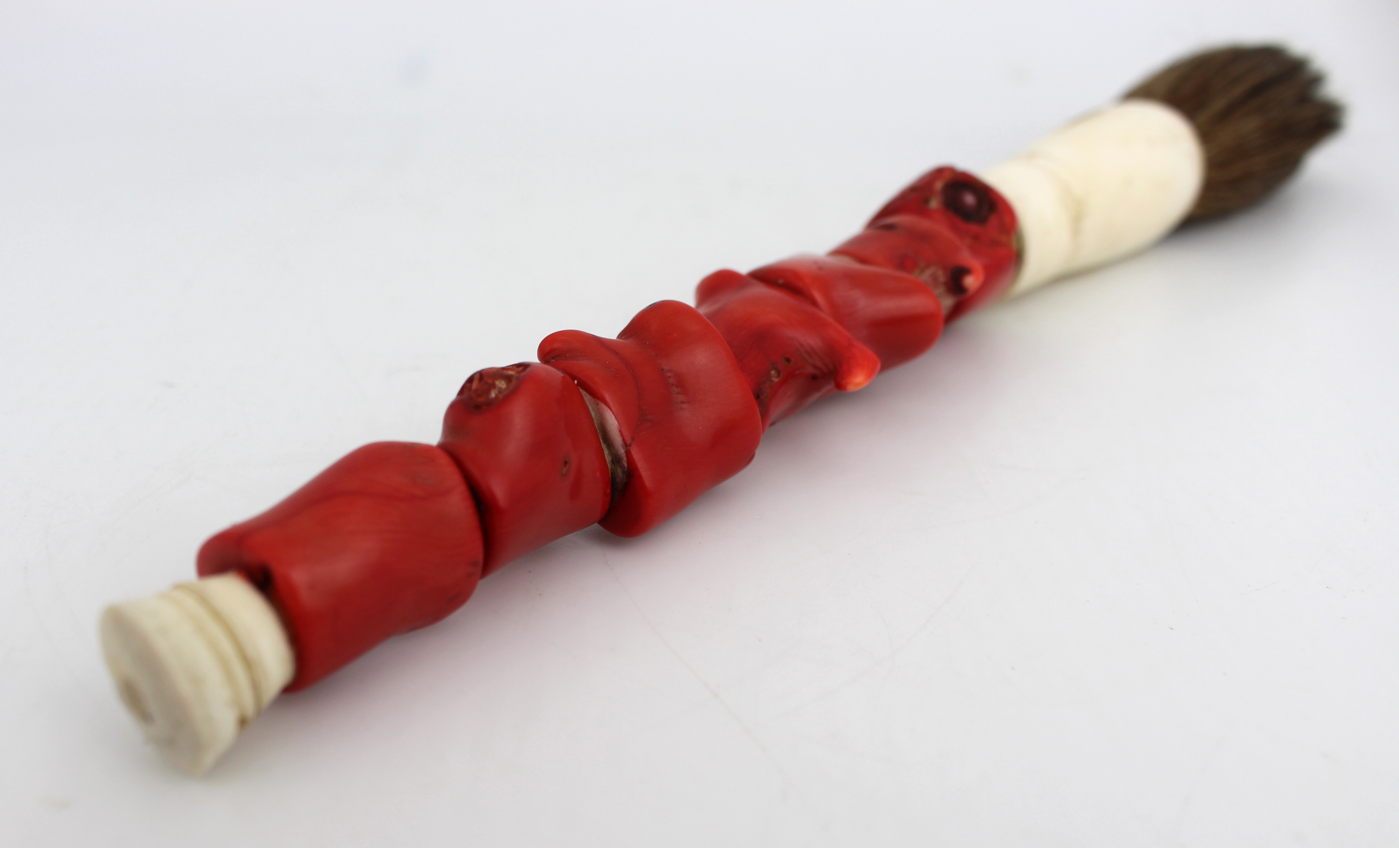 Chinese Coral Chunk & Bone Calligraphy Brush