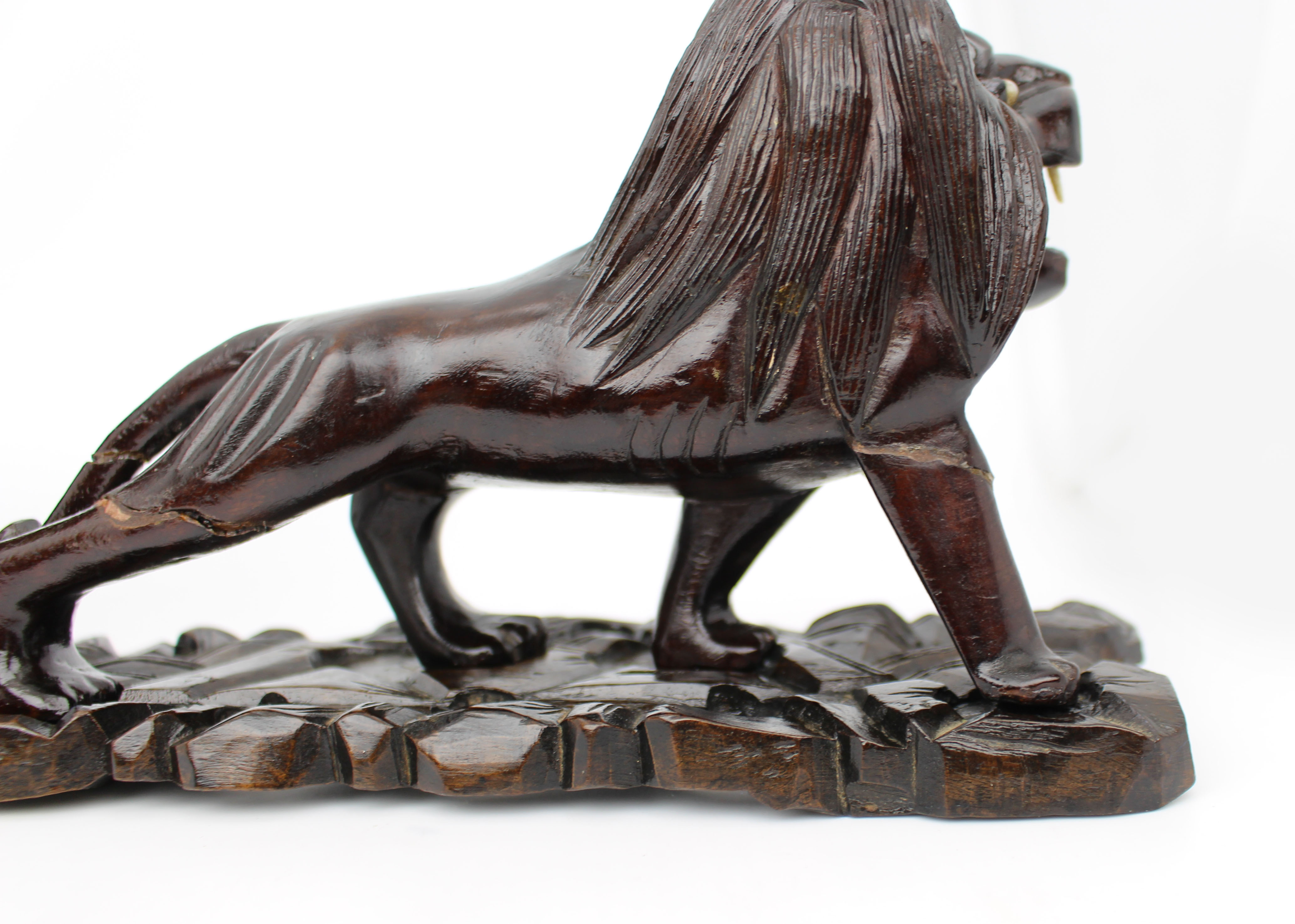 Pair of Antique African Carved Ironwood Lions c.1900