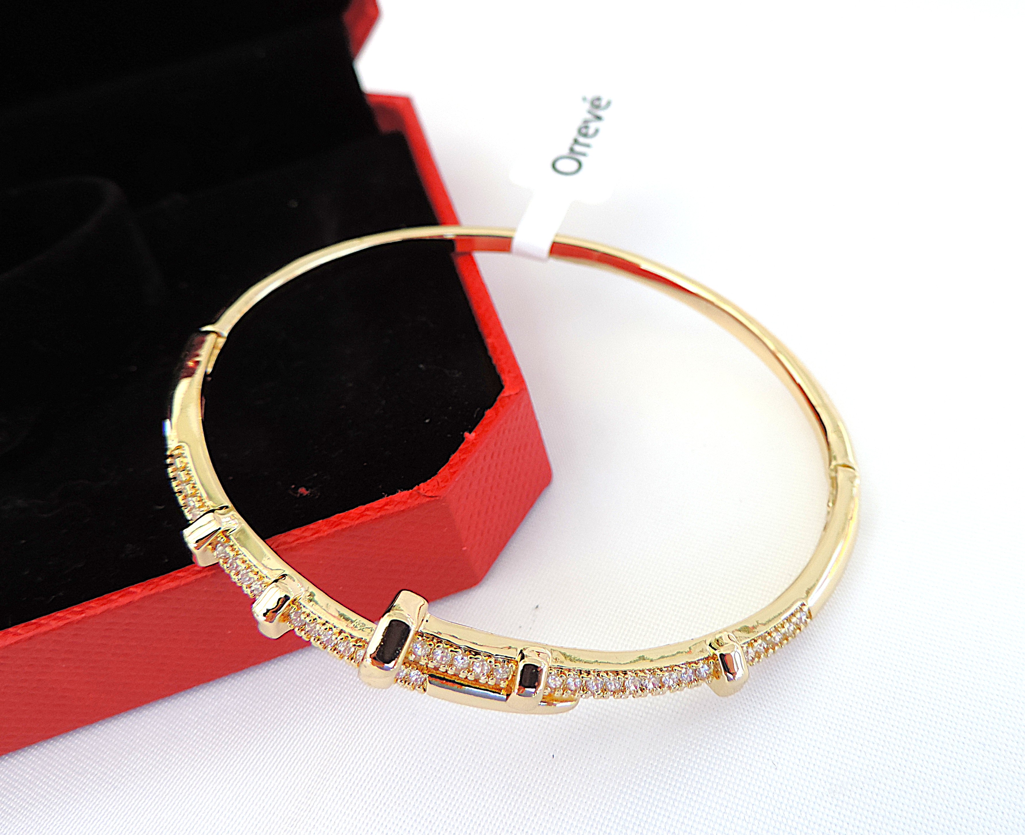 Orrevé 18k Gold Plated Pave Zircon Bangle/Bracelet 'New'