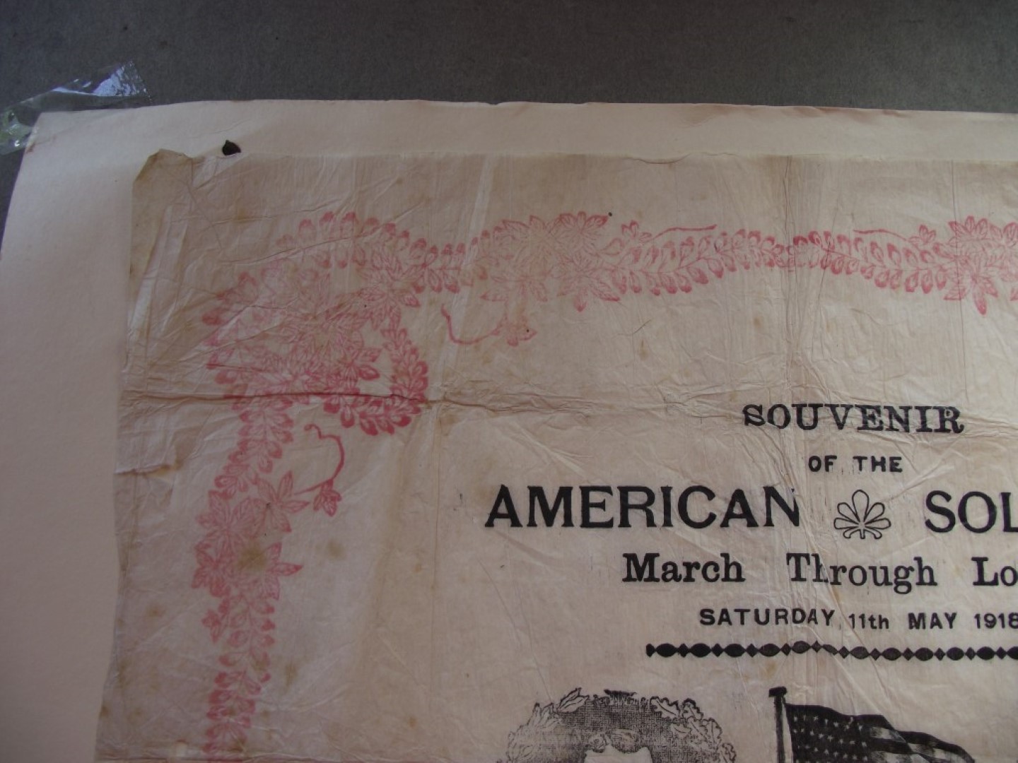 Souvenir Napkin - American Soldiers March Through London Saturday 11th May 1918
