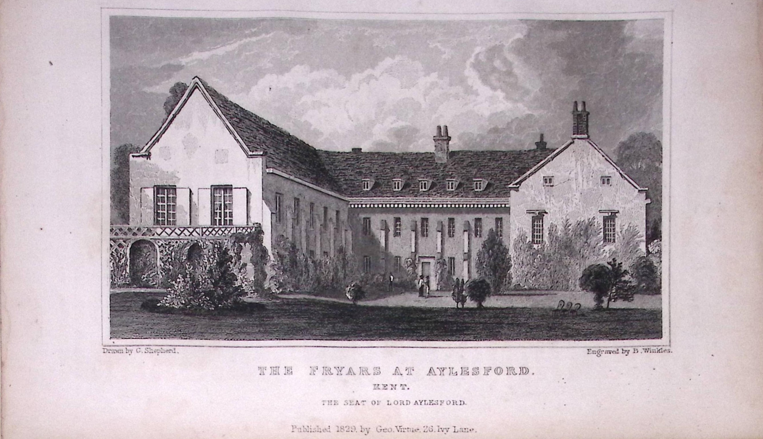 Aylesford The Fryars Kent 1829 Antique 197 Years-Old Steel Engraving-24