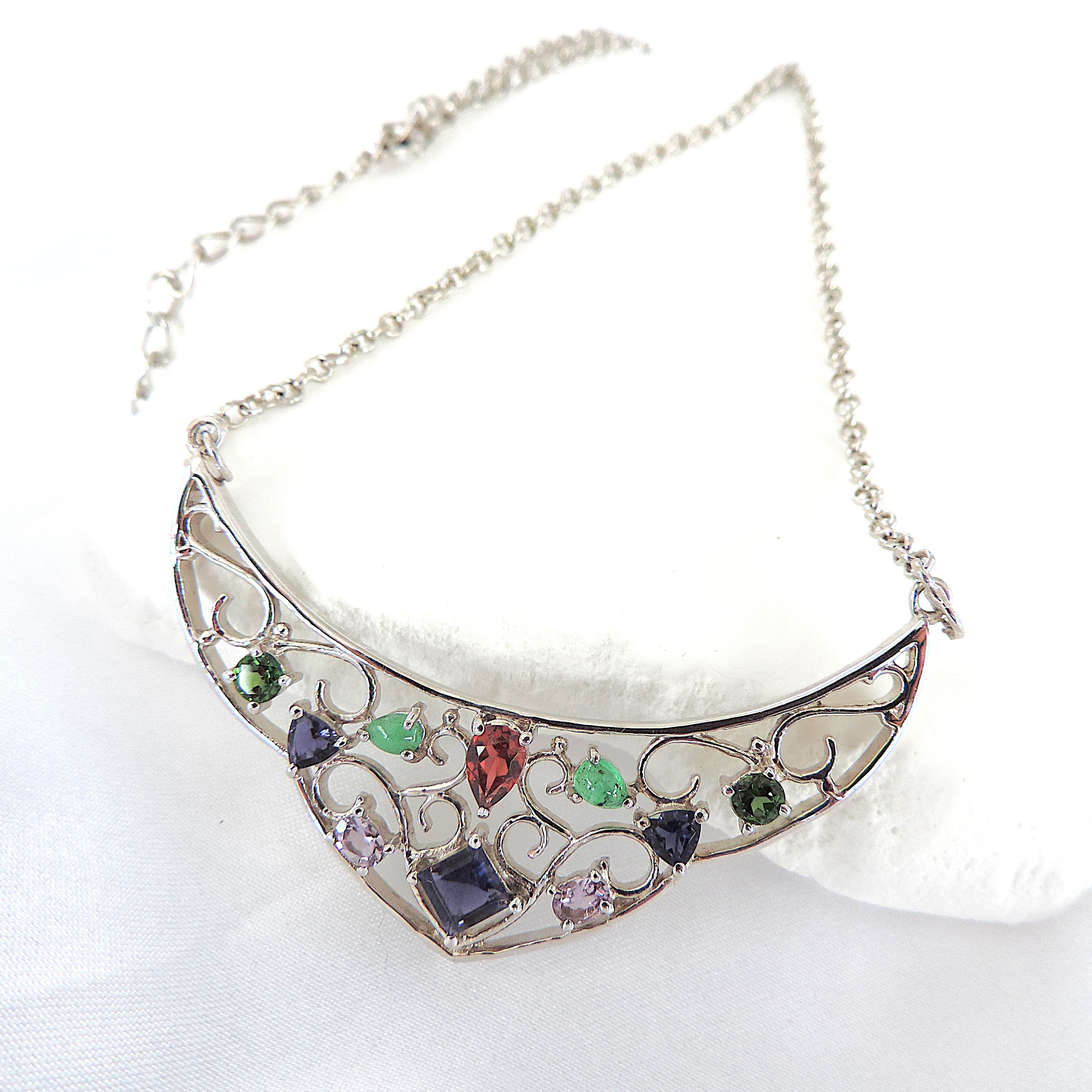 925 Silver Multi-Colour Gemstone Necklace 13 grams 'NEW'