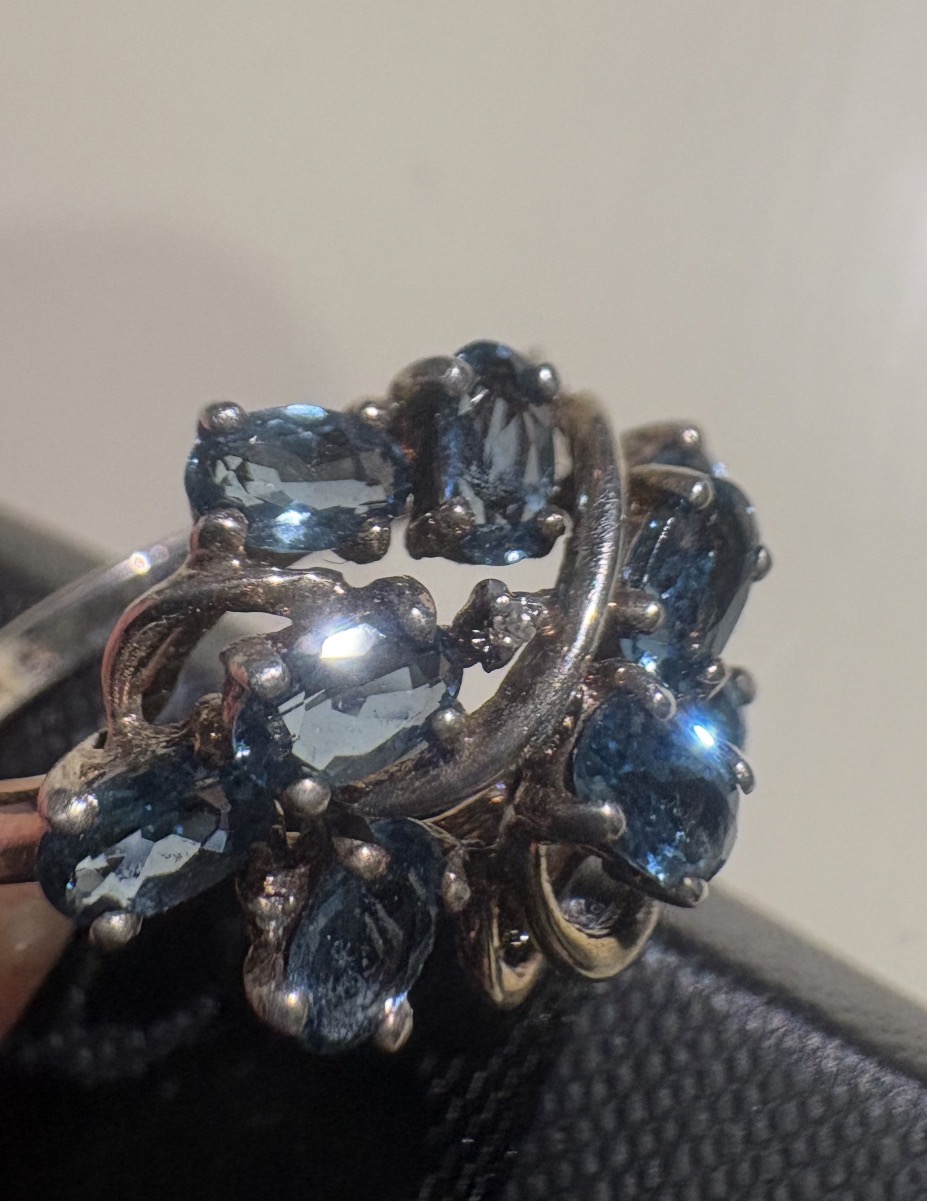 Silver Ring With Blue Stones, 4 grams, Q/R