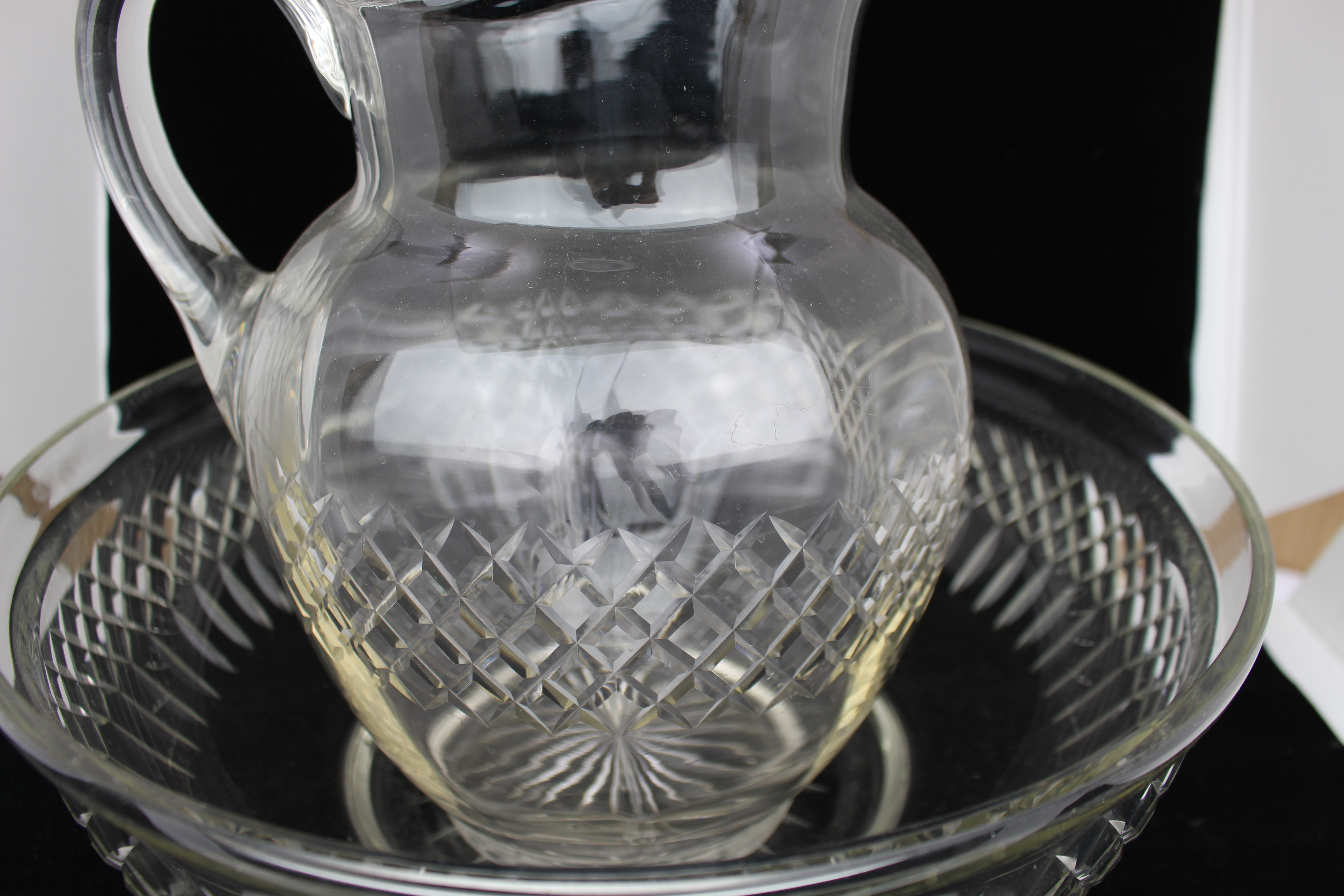 Large Victorian Cut Crystal Jug & Bowl Set