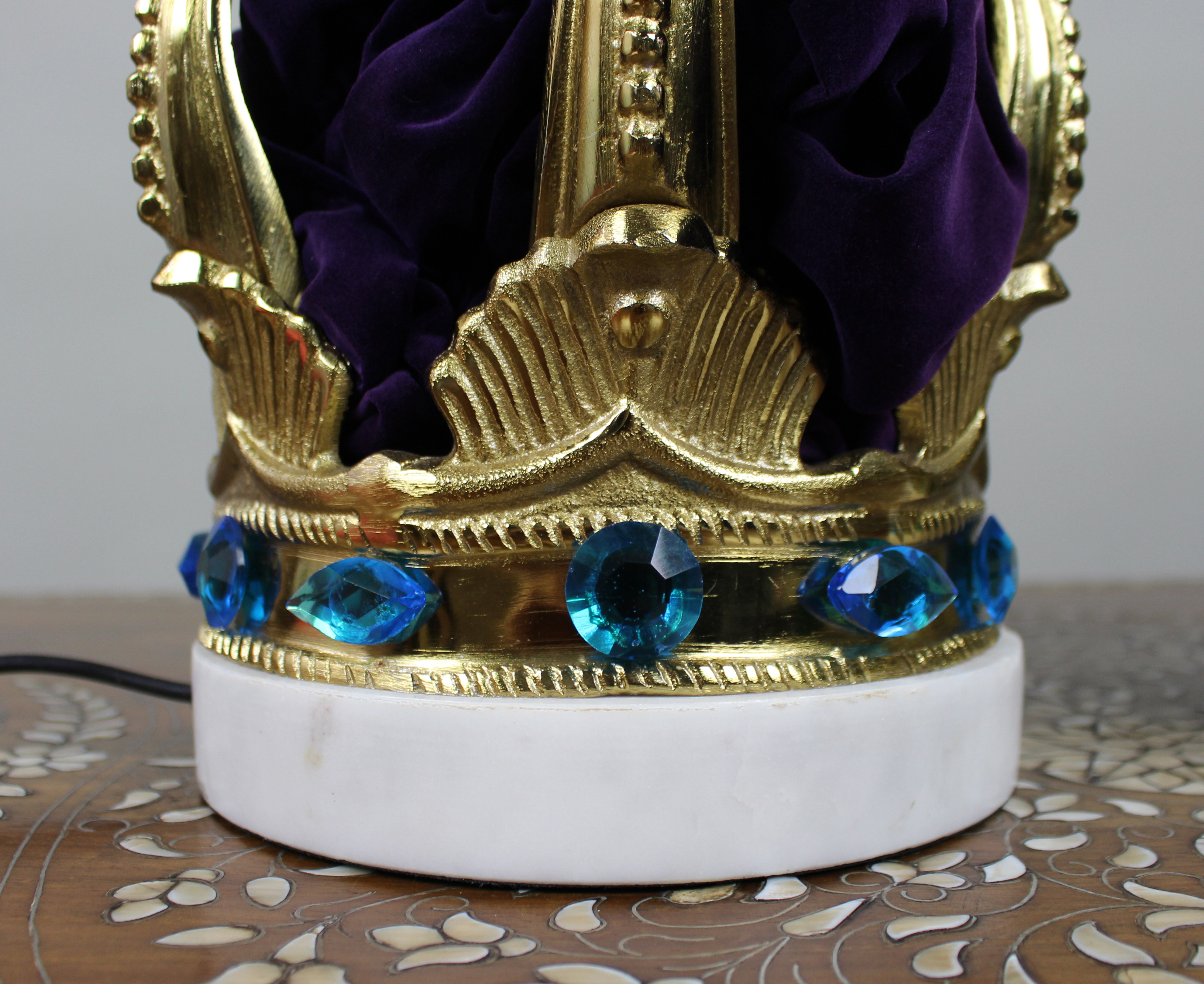 Pair of Decorative Crown Coronet Lamps with Marble Bases