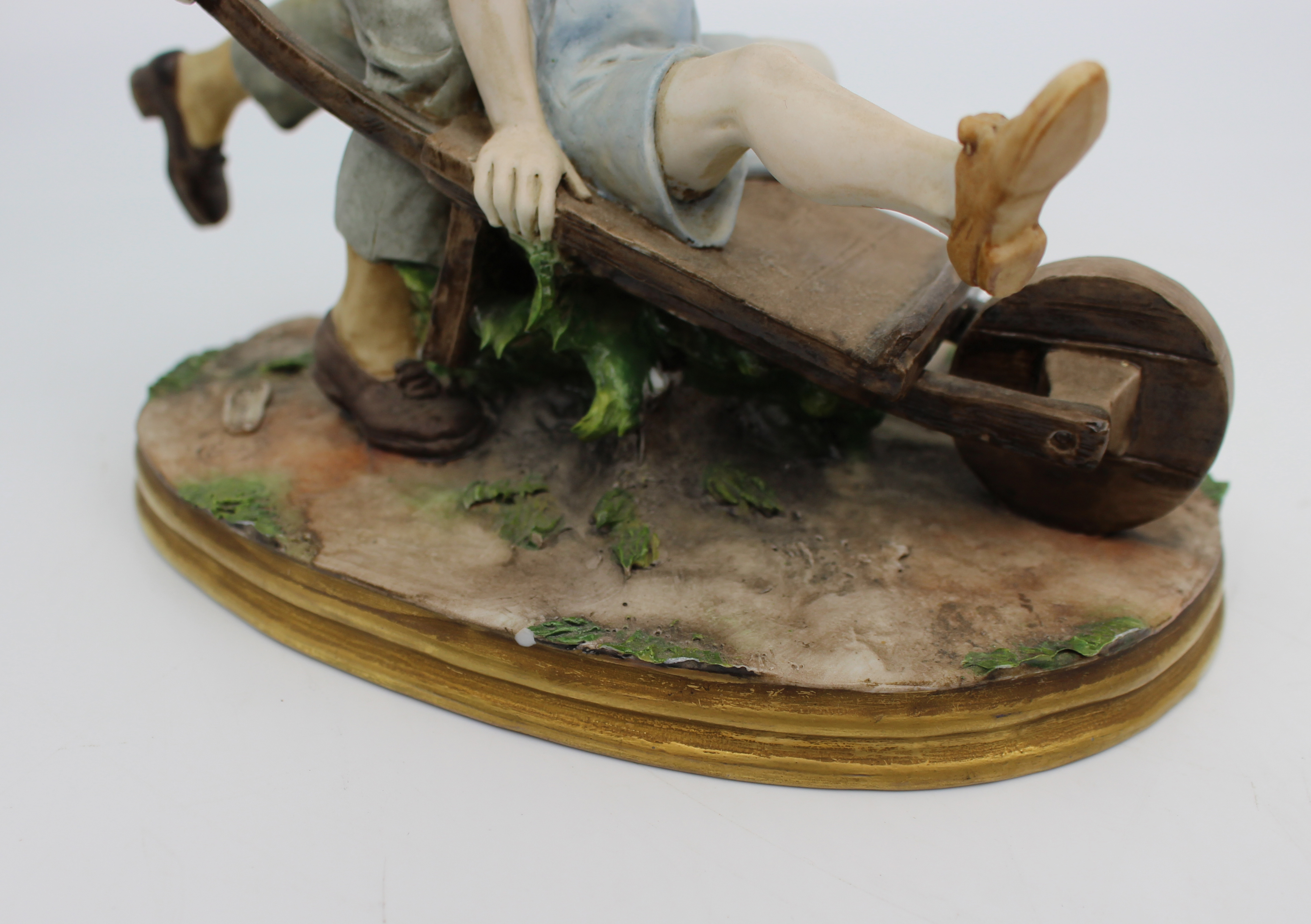 Capodimonte Figurine Boys in Wheelbarrown by Bernacchio