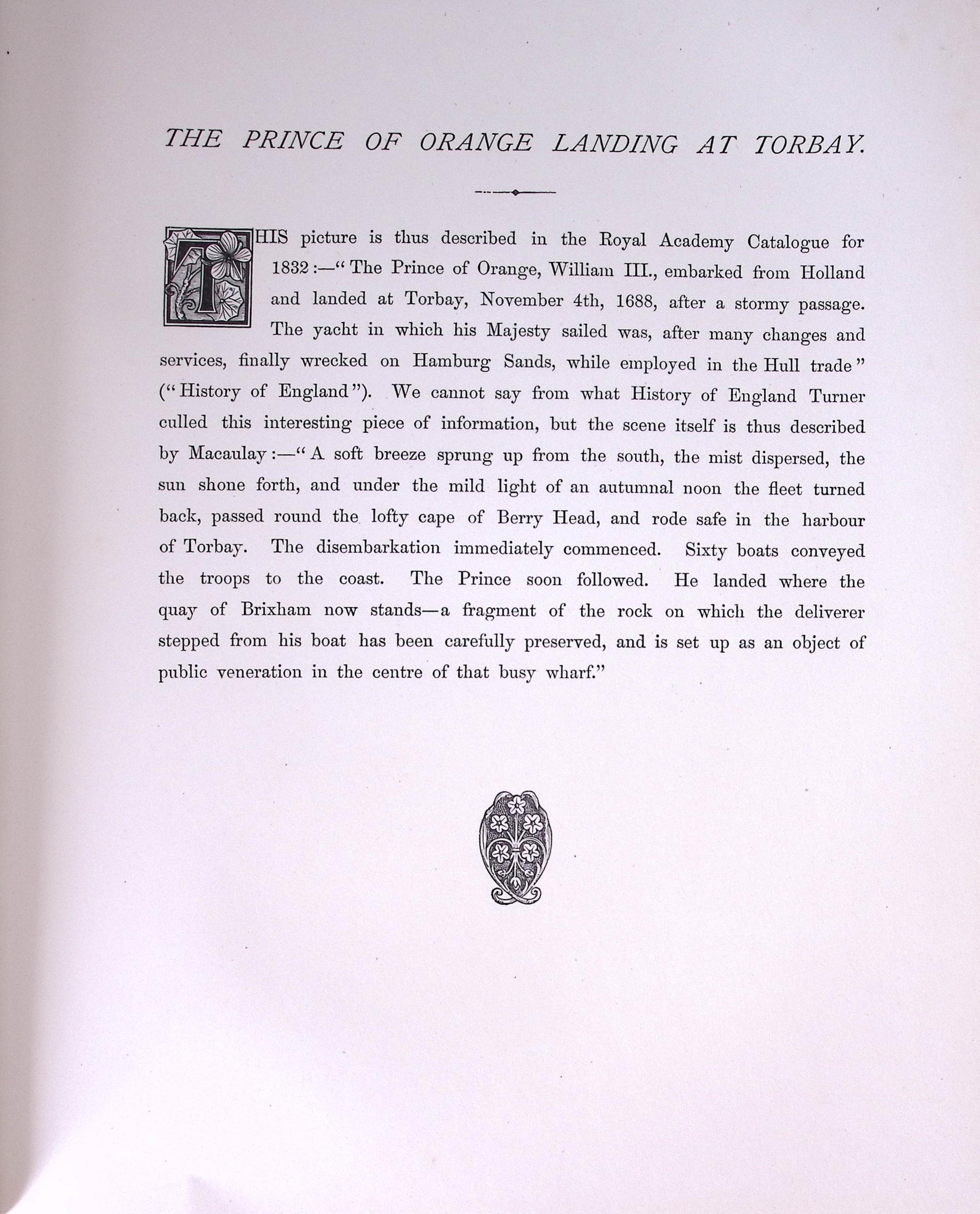 J.M.W Turner Torbay Prince of Orange Landing Antique Steel Engraving-30-TR