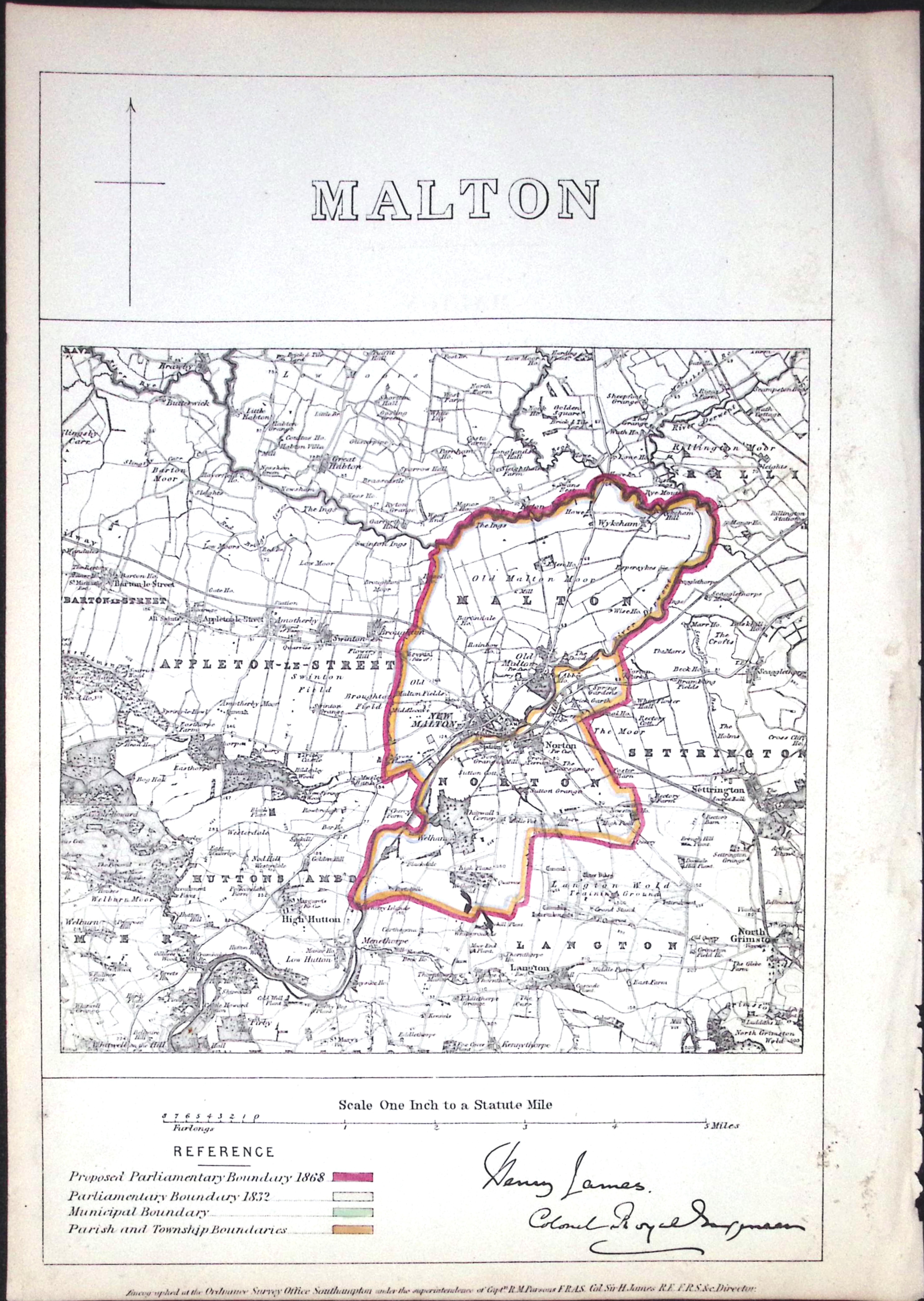 Malton Yorkshire Boundary Commission 157-Year-Old Coloured Antique Map.