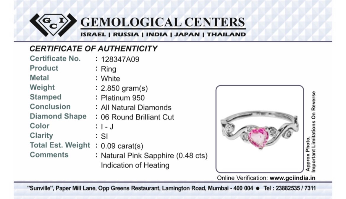 Beautiful 0.48ct Heart Shape Unheated Ceylon Pink Sapphire Diamonds & 950 Platinum