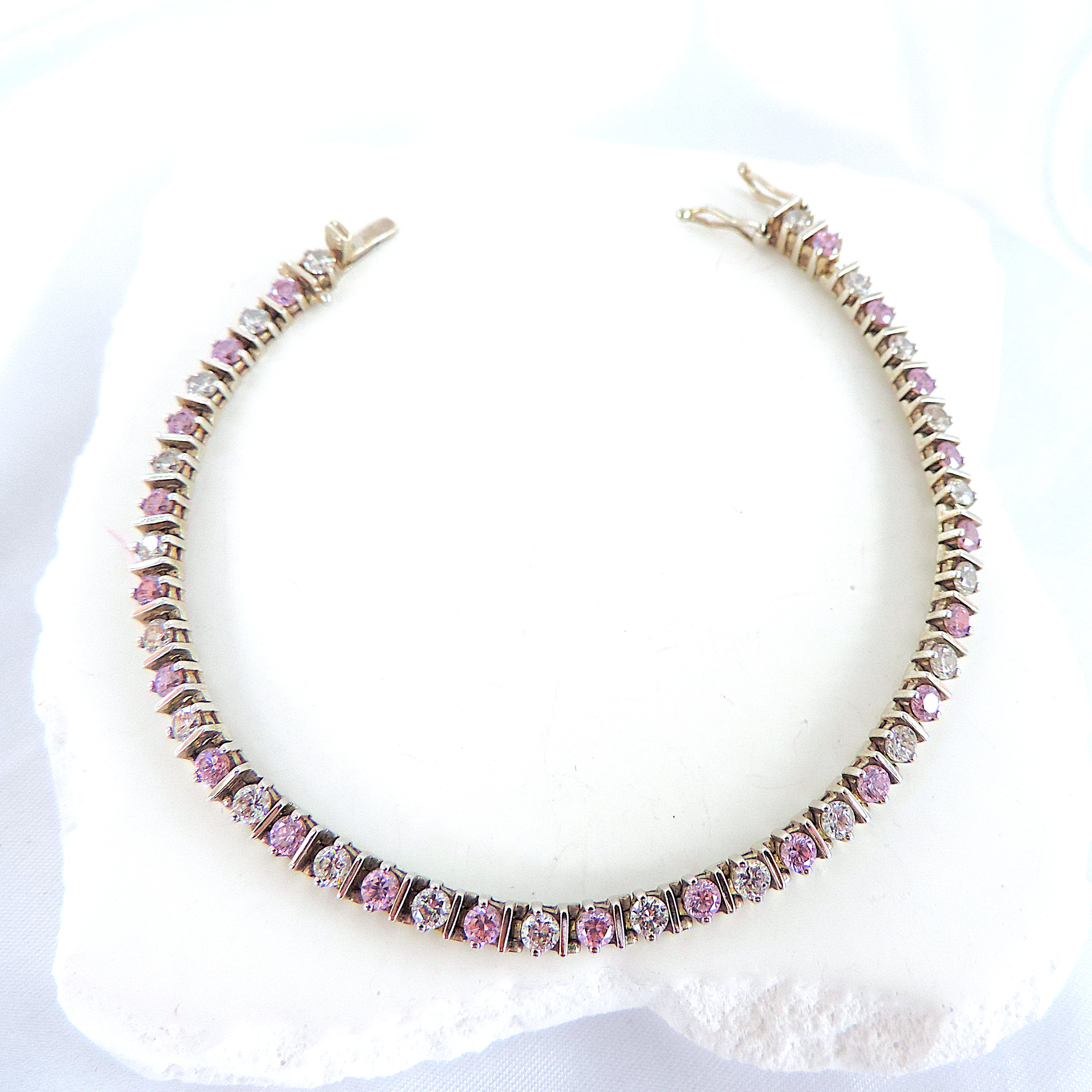 925 Silver 4.73 Carat Pink & White Topaz Gemstone Tennis Bracelet