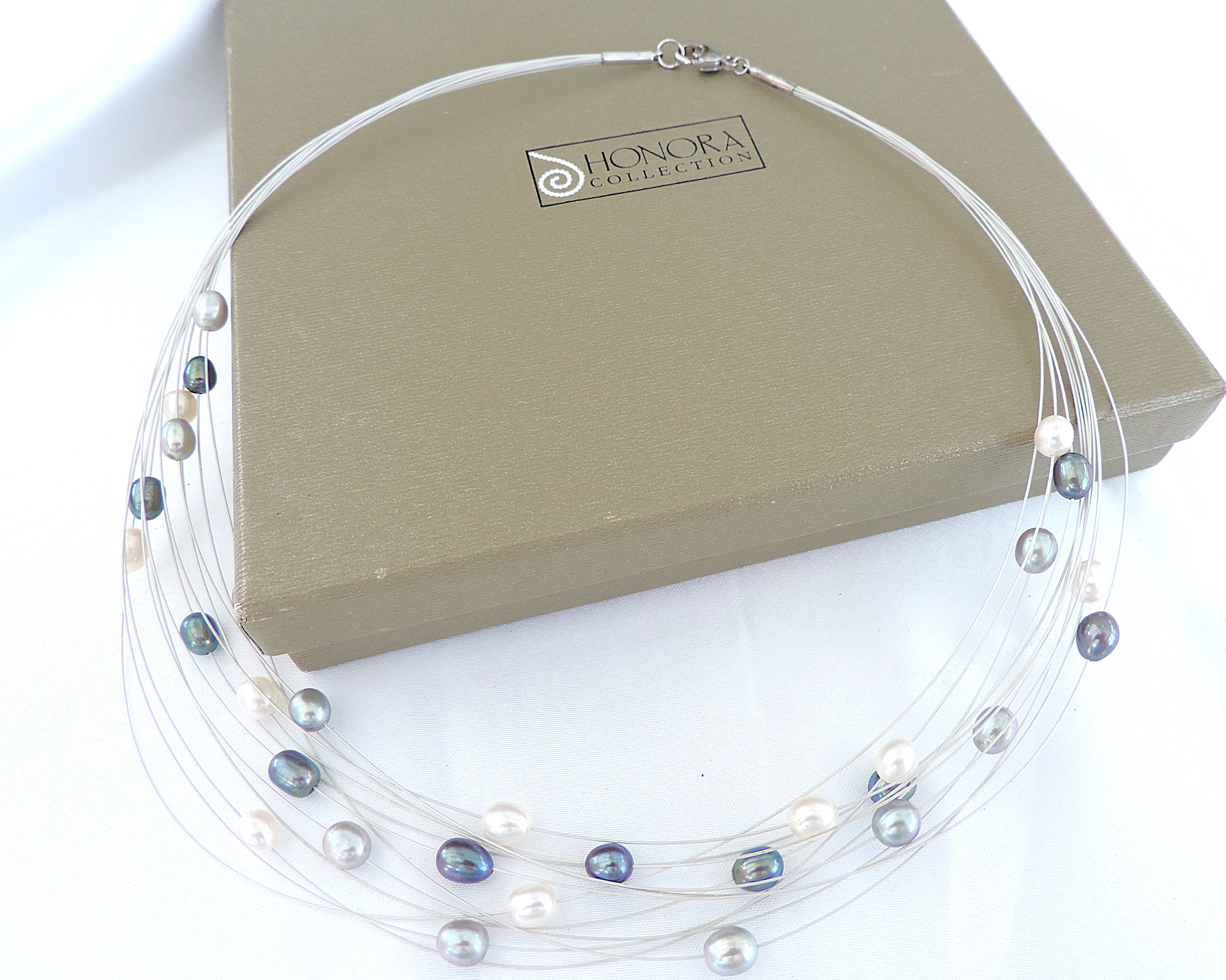 Honora Multi Strand Floating Pearl Necklace 925 Clasp New Boxed