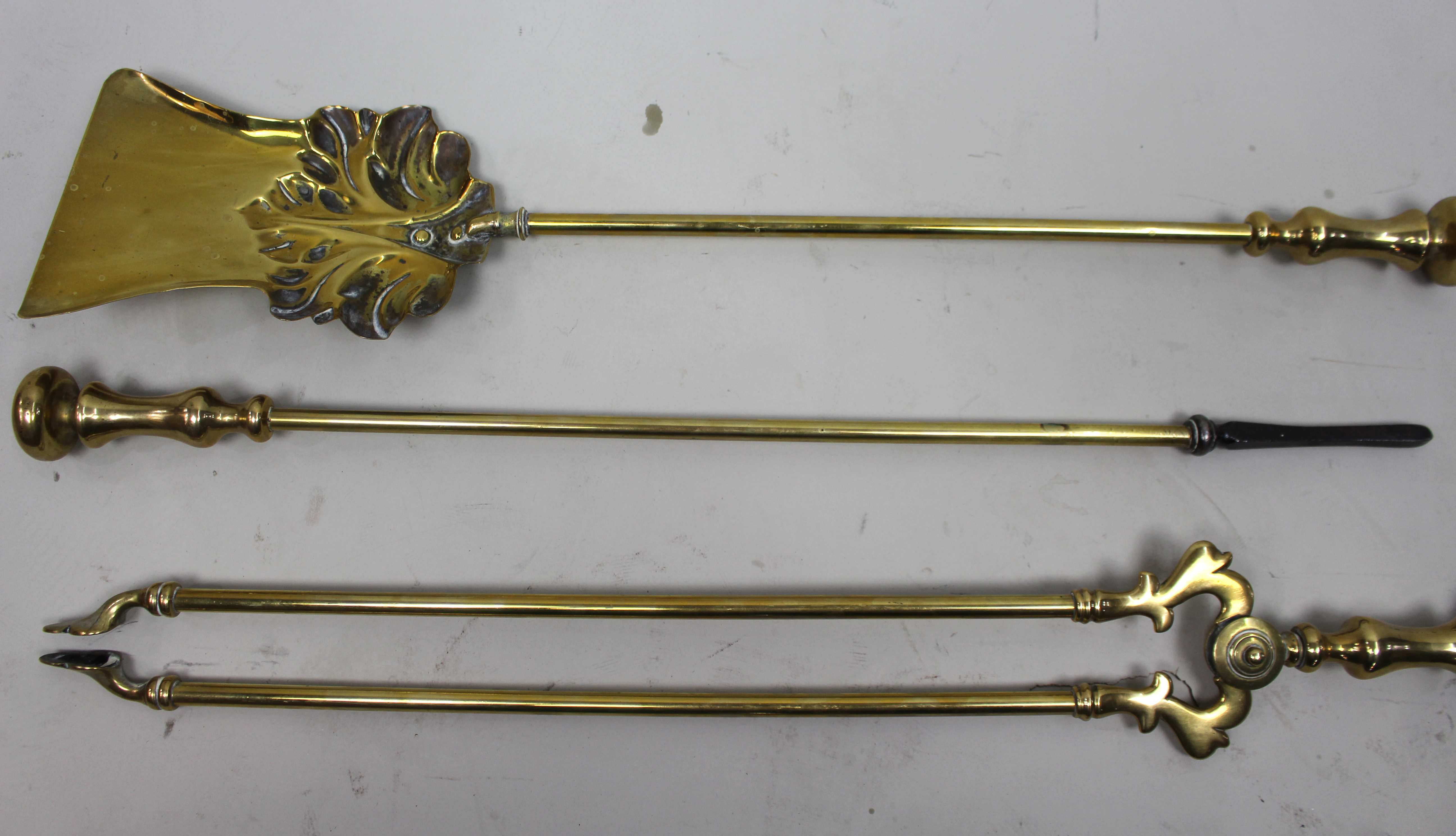 Antique Brass Fireplace Tool Set, English c.1900