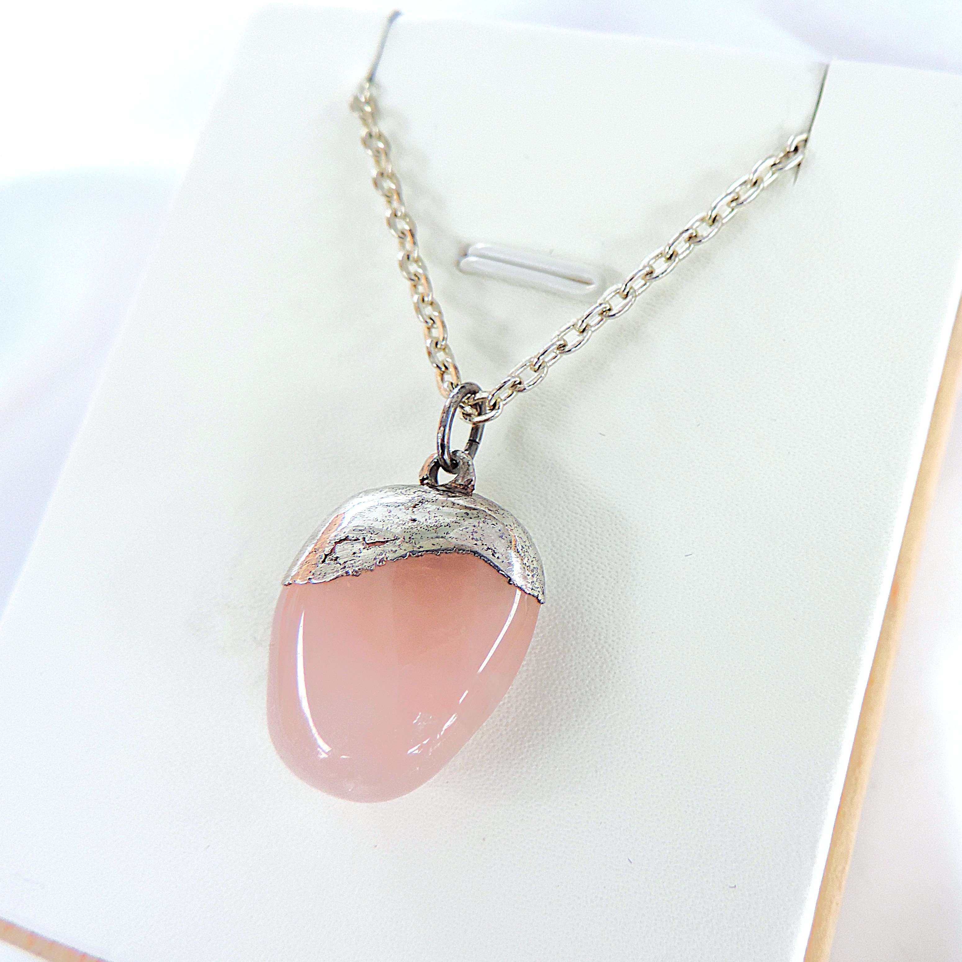 Artisan 925 Silver Organic Rose Quartz Necklace