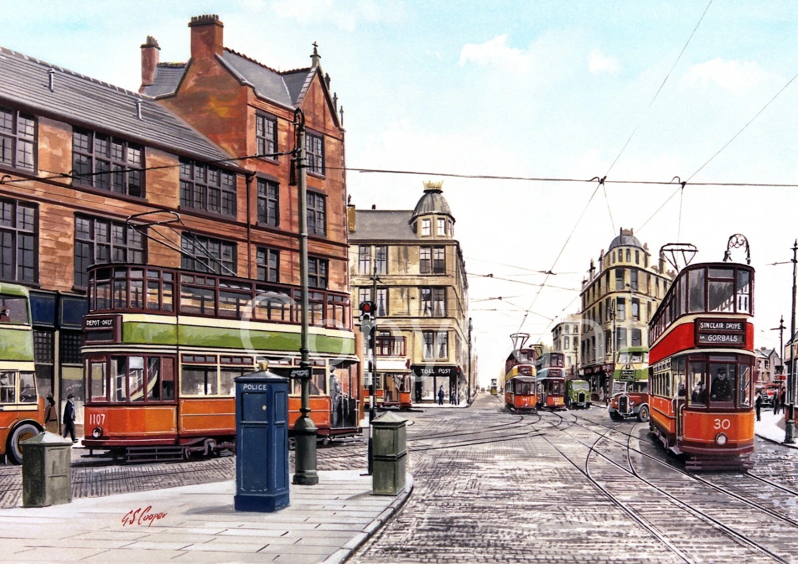 Glasgow Eglinton Tram Toll Nostalgic Scene Large Metal Wall Art
